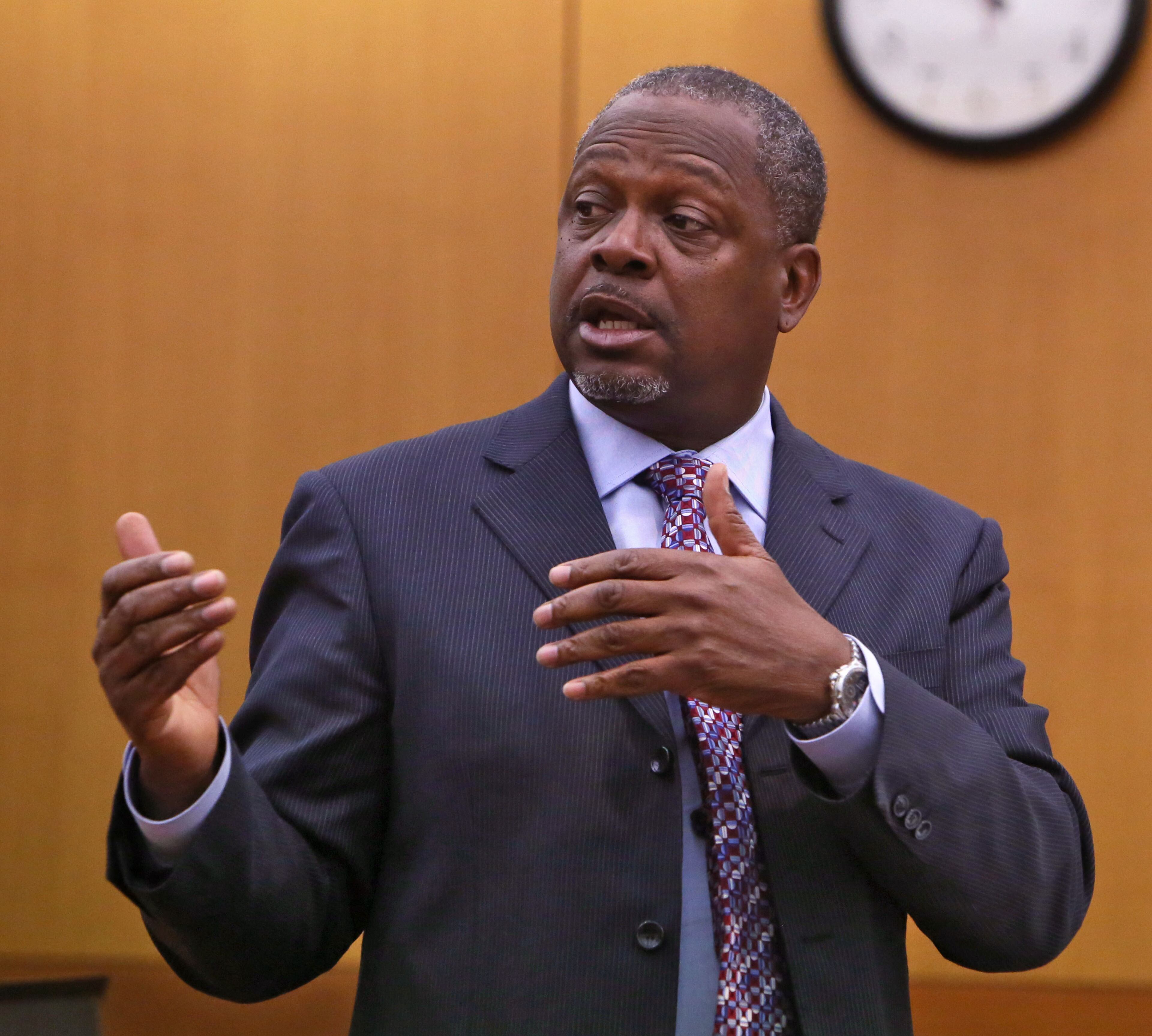 Defense Attorney Akil Secret presents his case for Tabeeka Jordan. A judge denied requests Friday to silence potentially damaging testimony against former Atlanta educators accused of cheating on standardized tests. Lawyers for the defendants argued in court that their clients weren’t part of a scheme to change students’ answers, but Fulton County Superior Court Judge Jerry Baxter rejected their motions to suppress hearsay statements from alleged co-conspirators. Prosecutors said the teachers and administrators cheated so they could meet high standards set by Superintendent Beverly Hall, who also faces criminal charges, and so they could receive bonus pay for meeting academic targets. Baxter ruled against former Dunbar Elementary testing coordinator Lera Middlebrooks, former Deerwood Academy Assistant Principal Tabeeka Jordan and former Dobbs Elementary teacher Dessa Curb. He also denied a motion by former Dunbar Elementary teacher Pamela Cleveland, who had sought to disallow statements given to GBI investigators from being used against her. BOB ANDRES / BANDRES@AJC.COM