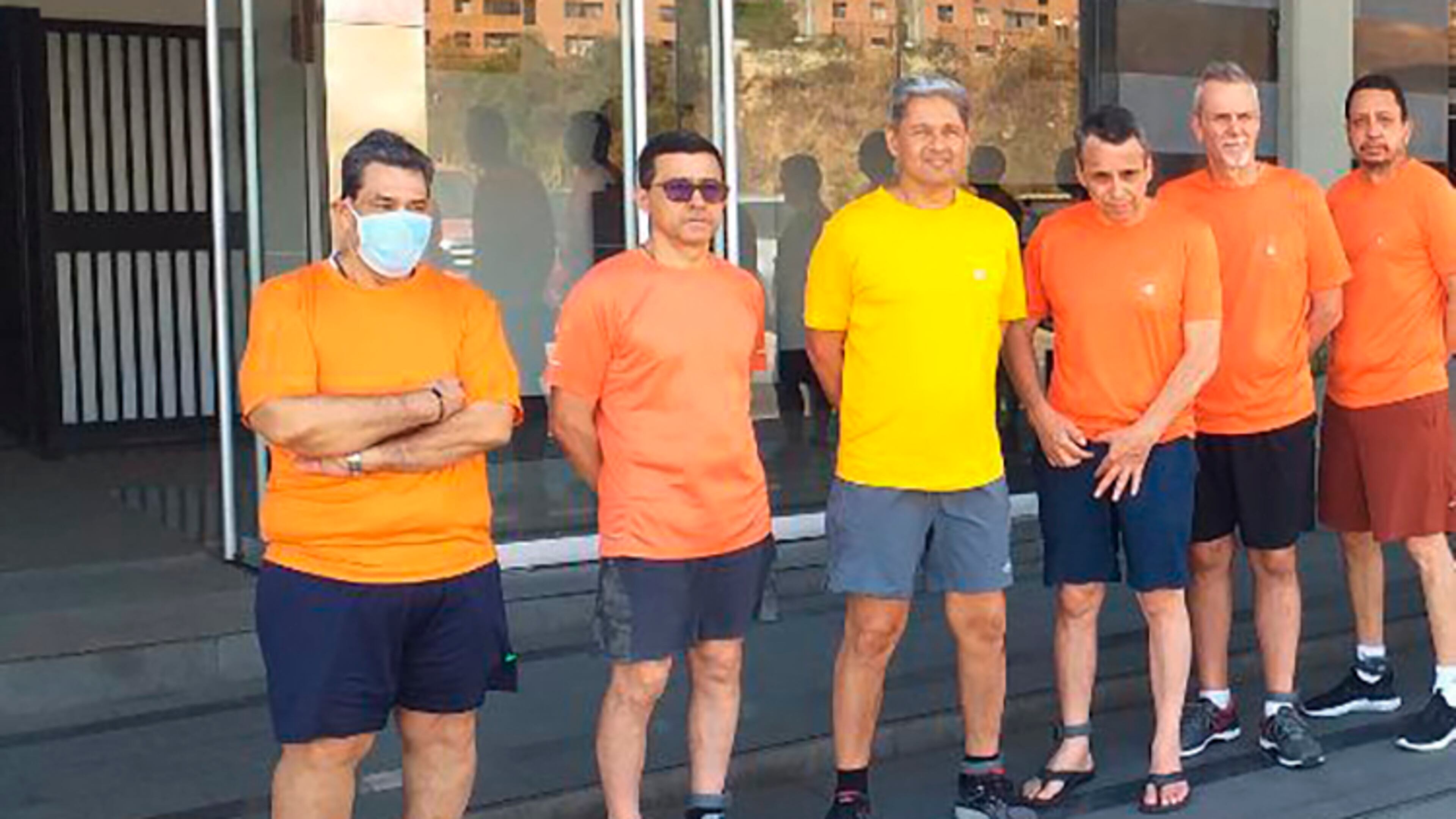 This undated file photo posted on Twitter last June by Venezuela's Foreign Minister Jorge Arreaza, shows CITGO oil executives Jose Angel Pereira, from left to right, Gustavo Cardenas, Jorge Toledo, Jose Luis Zambrano, Tomeu Vadell and Alirio Jose Zambrano, standing outside the Bolivarian National Intelligence Service, in Caracas, Venezuela. The oil executives jailed in Venezuela more than three years ago on corruption charges were granted house arrest on Friday in a gesture of goodwill toward the Biden administration as it reviews its policy toward the politically turbulent South American country.