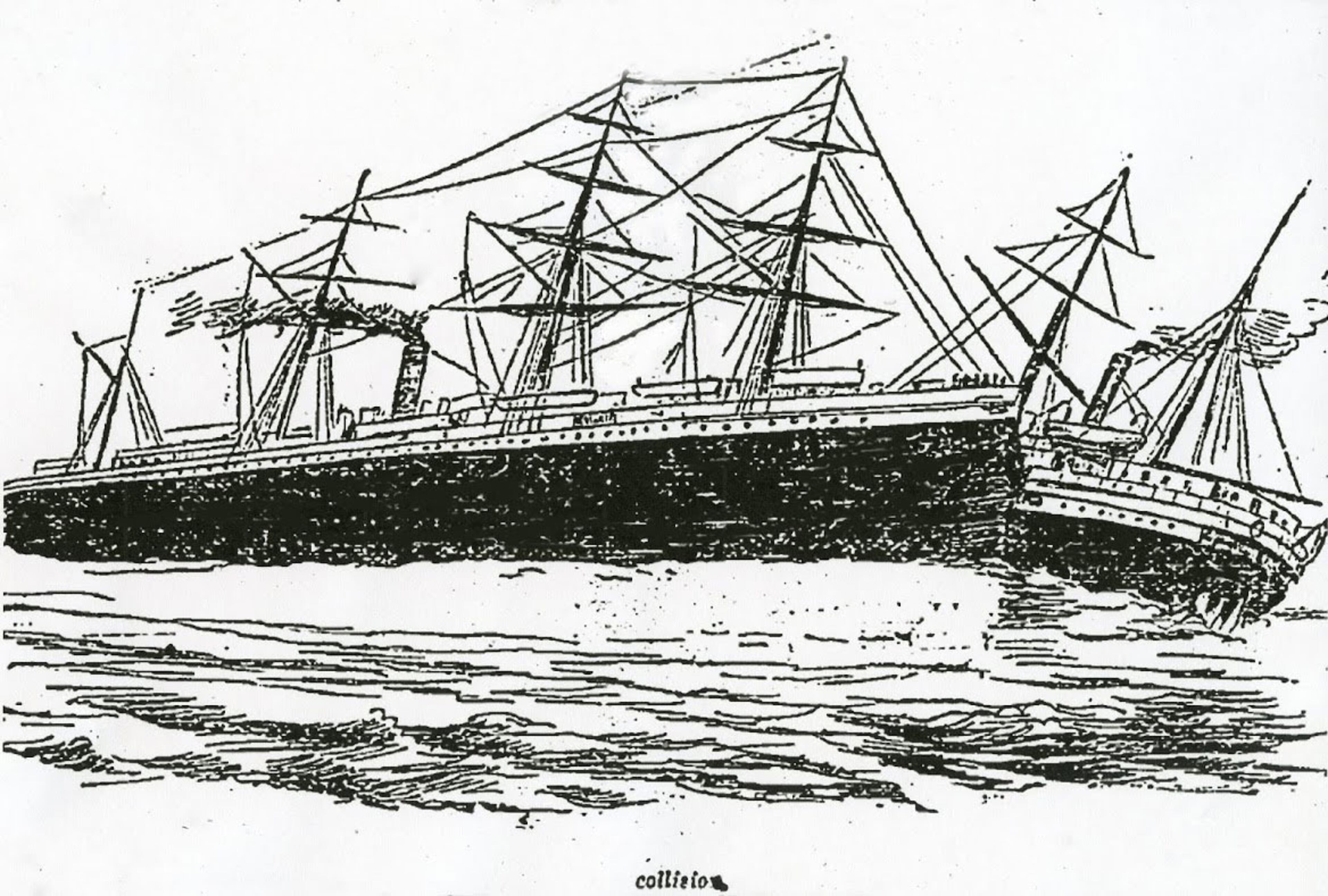 Newspaper illustration of the collision between RMS Oceanic and SS City of Chester.