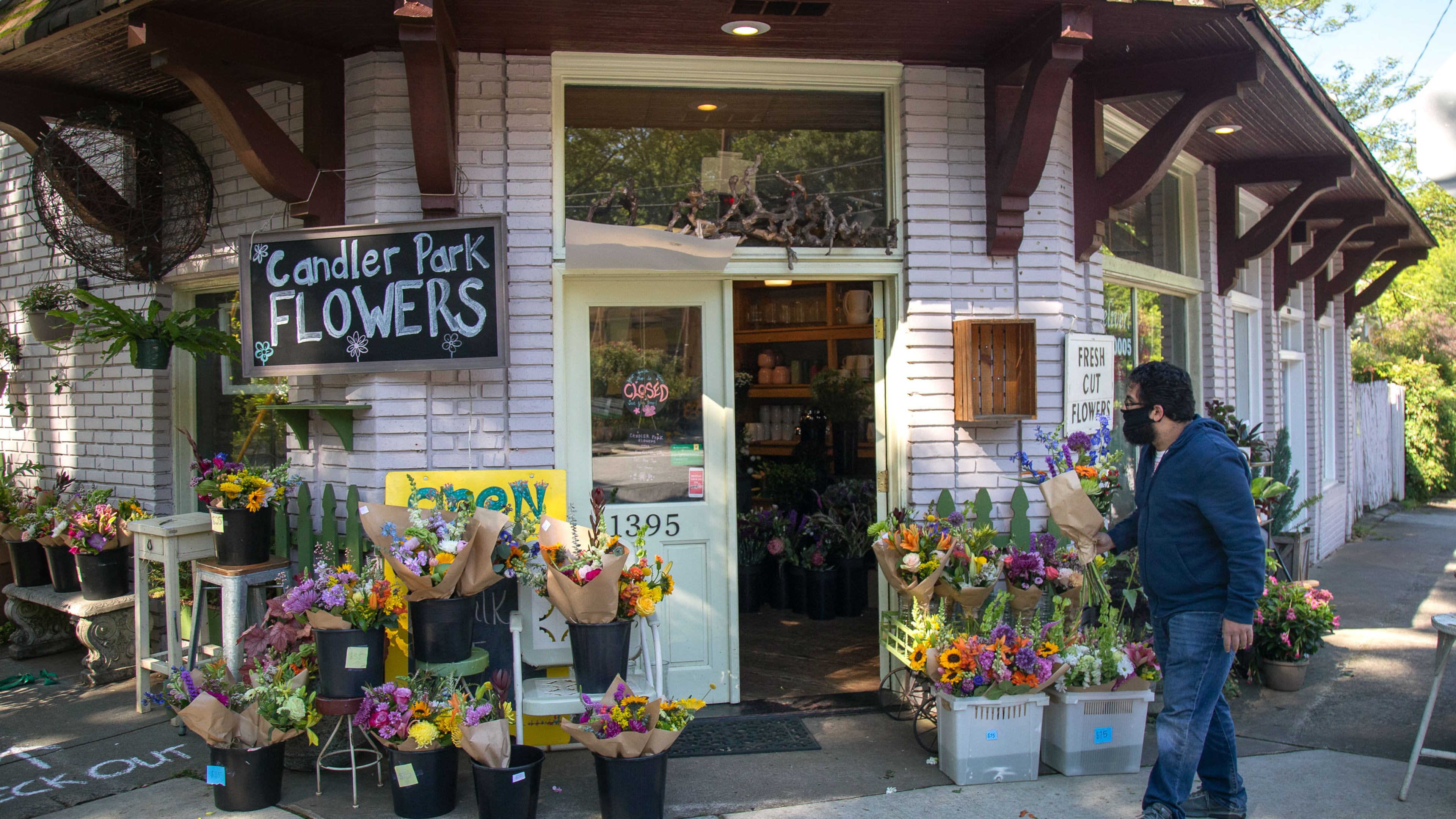 The flower selection outside Candler Park Flowers last May. STEVE SCHAEFER / SPECIAL TO THE AJC