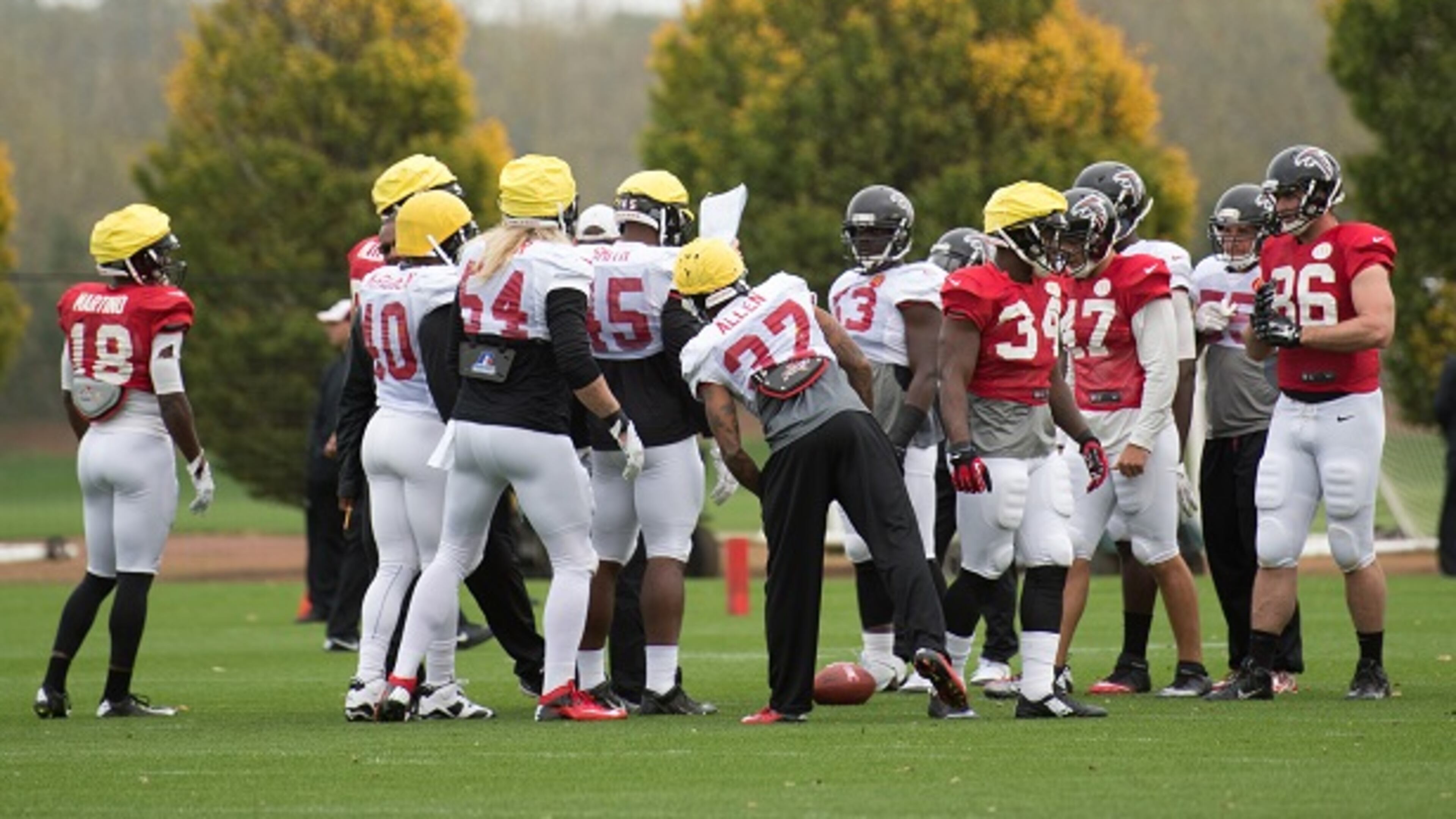 A day in the English countryside: The Falcons practice at Arsenal’s training complex Wednesday. (Tim Ireland/AP photo)