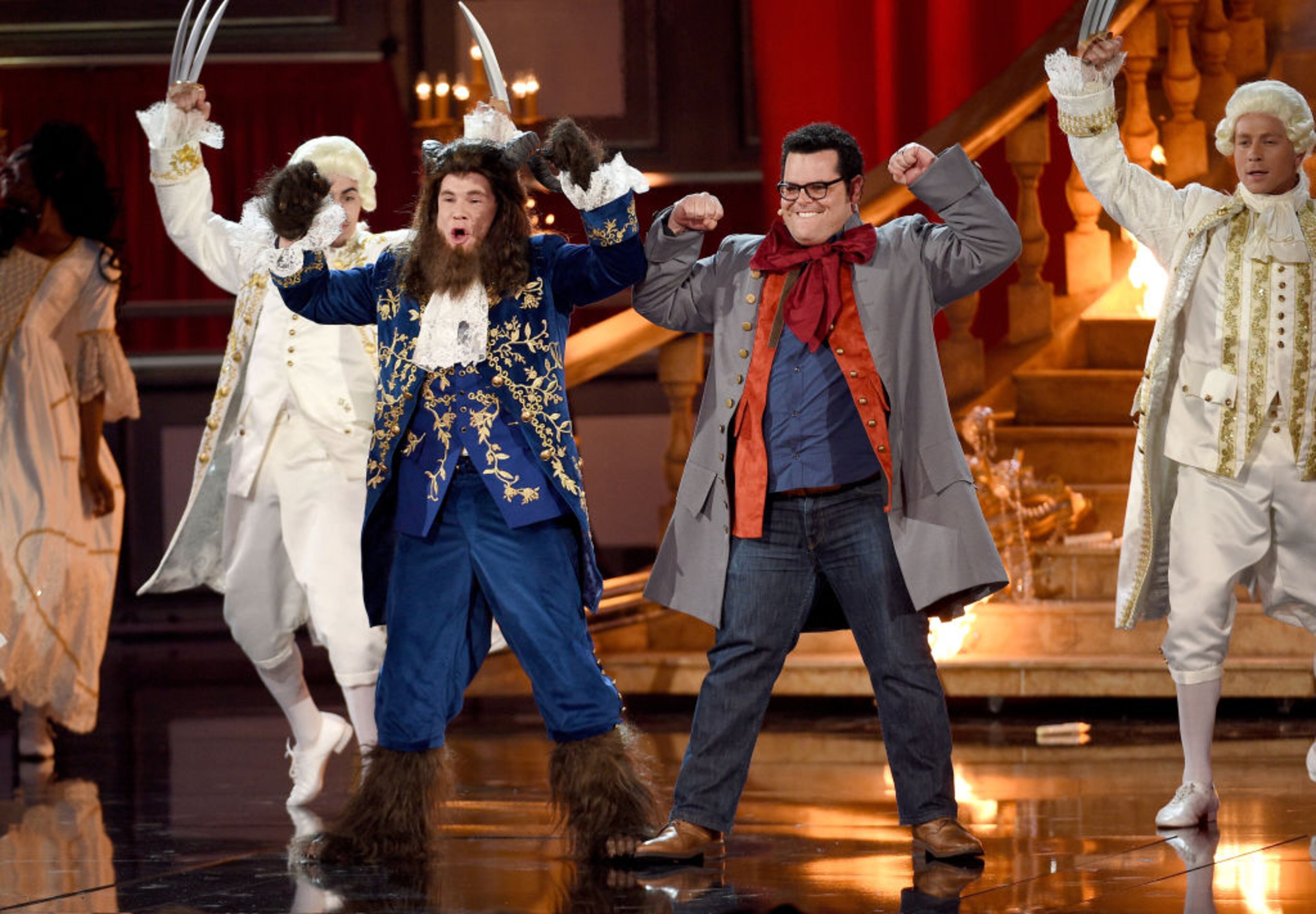 LOS ANGELES, CA - MAY 07: Host Adam DeVine and actor Josh Gad perform onstage during the 2017 MTV Movie And TV Awards at The Shrine Auditorium on May 7, 2017 in Los Angeles, California. (Photo by Kevork Djansezian/Getty Images)