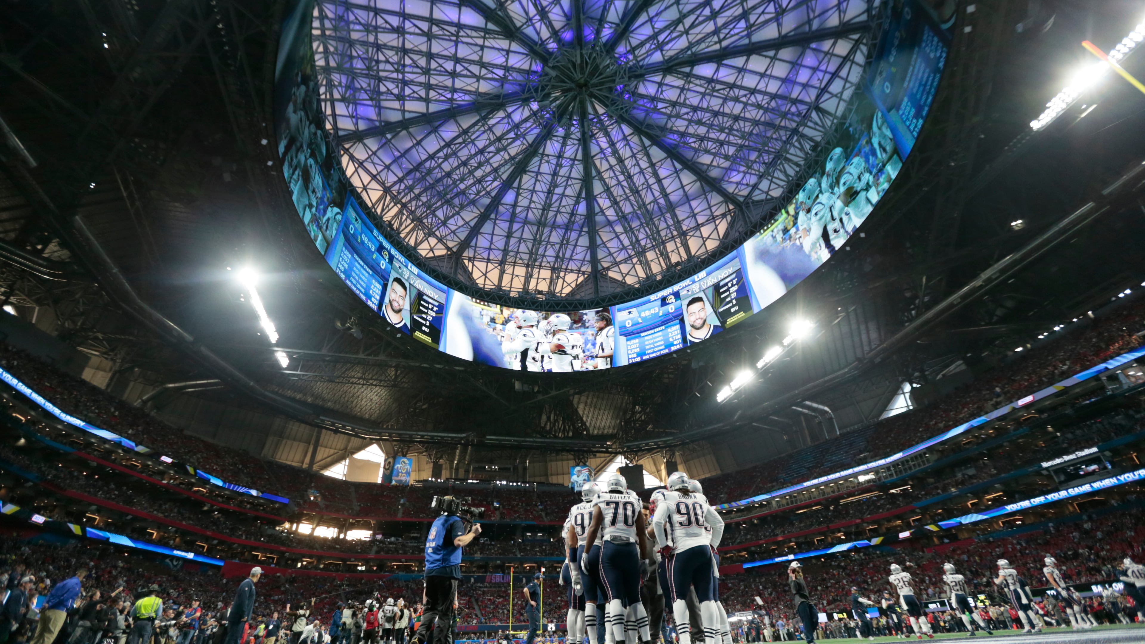 The roof of Mercedes-Benz Stadium in Atlanta, before the New England Patriots and Los Angeles Rams played in Super Bowl LIII, Feb. 3, 2019, in Atlanta.