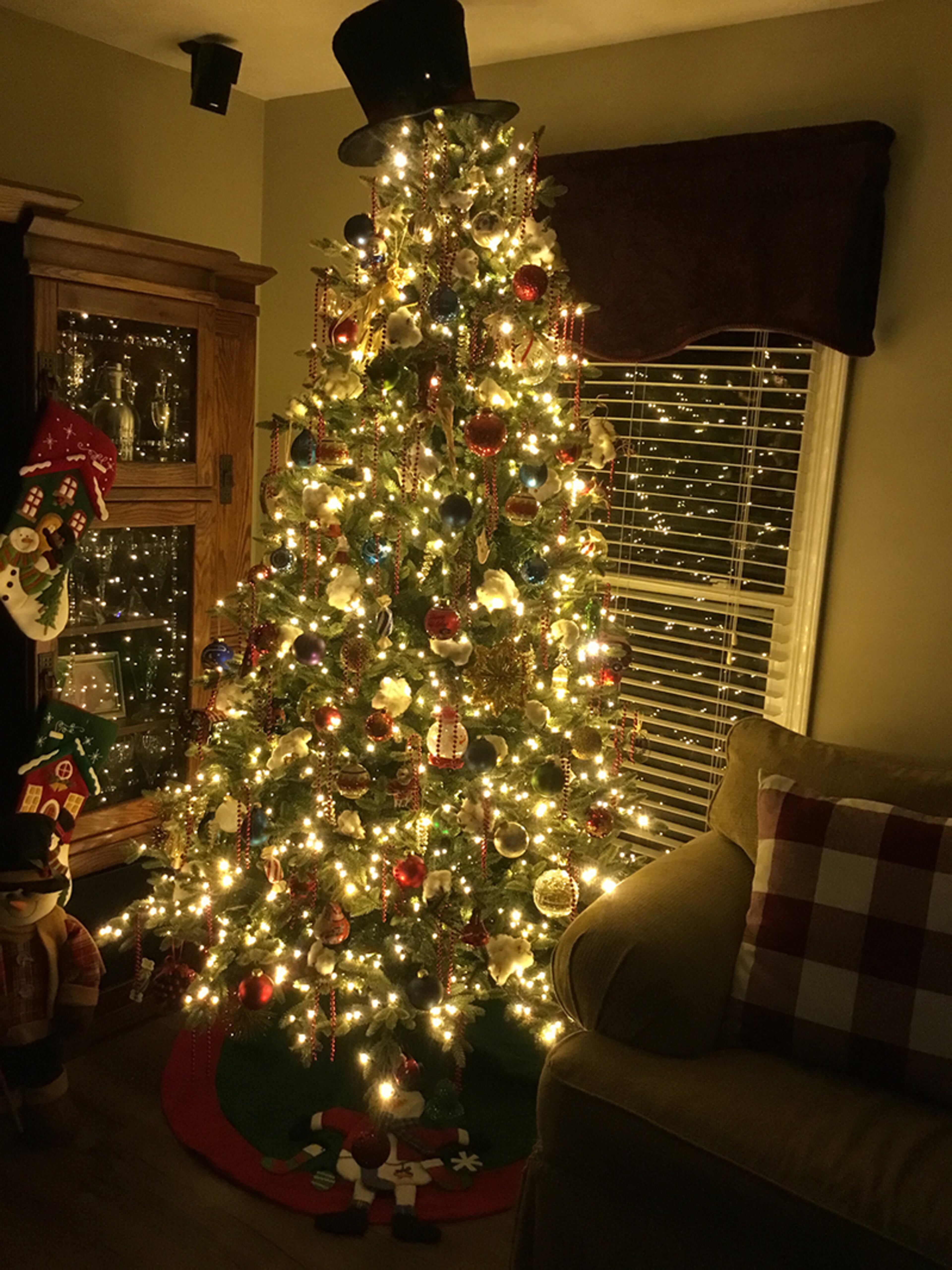 The Bland family of Auburn decorate their home with a formal tree that wears its top hat in the house.