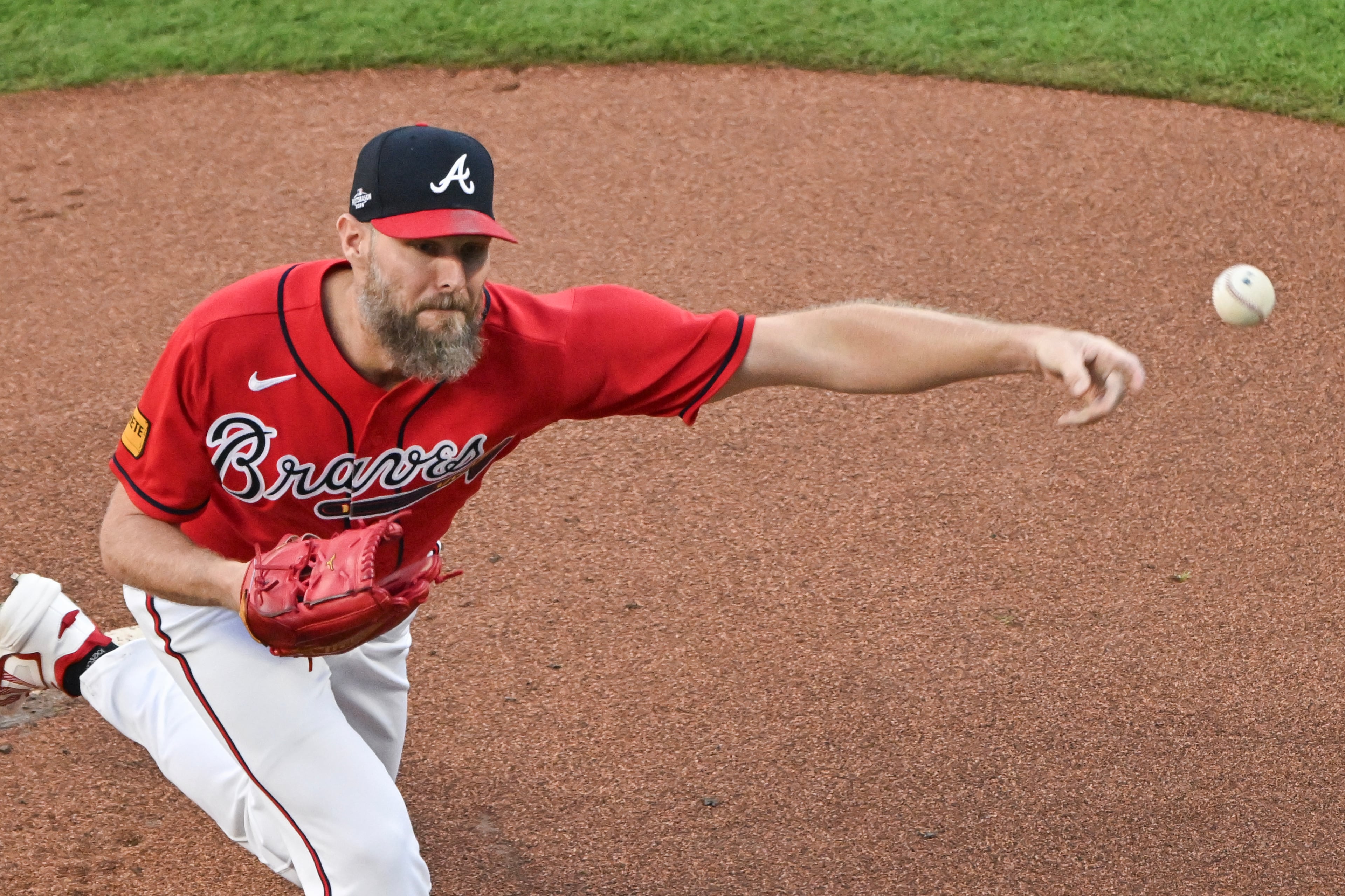 Atlanta Braves pitcher Chris Sale (51) delivers to a Los Angeles Dodgers batter during the XXX inning of Game 3 of the MLB National League Division Series between the Atlanta Braves and the Los Angeles Dodgers, Tuesday, Oct. 6, 2026, in Atlanta. (Hyosub Shin/AJC)