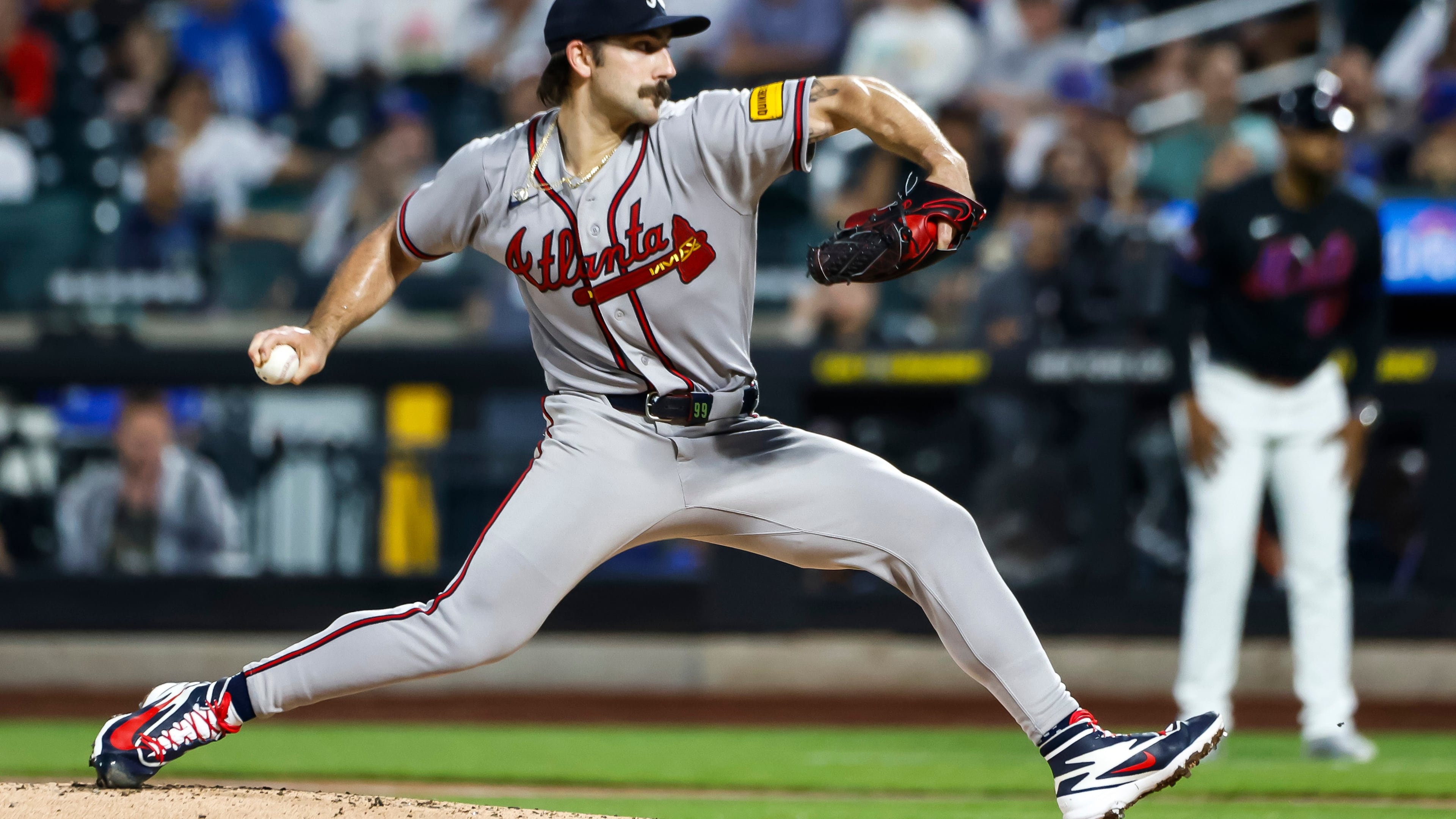 Atlanta Braves' Spencer Strider (99) pitches during the first inning of a baseball game against the New York Mets, Friday, June 12, 2026, in New York. (AP Photo/Eduardo Munoz Alvarez) CORRECTION: Atlanta Braves is correct instead of St. Louis Cardinals
