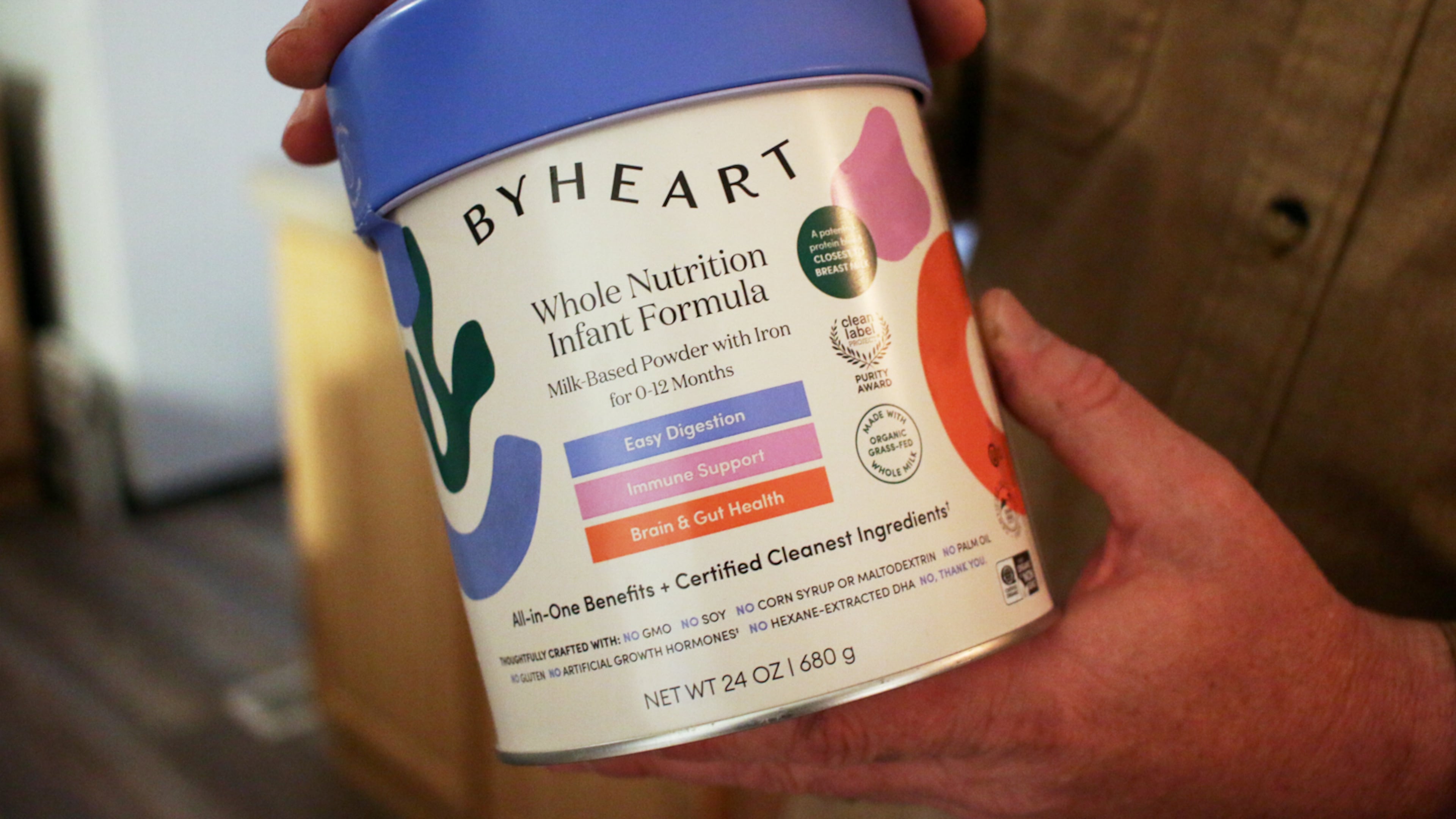 FILE - A container of ByHeart baby formula, which was recently recalled by ByHeart, in Flagstaff, Ariz., on Wednesday, Nov. 12, 2025. (AP Photo/Cheyanne Mumphrey, File)