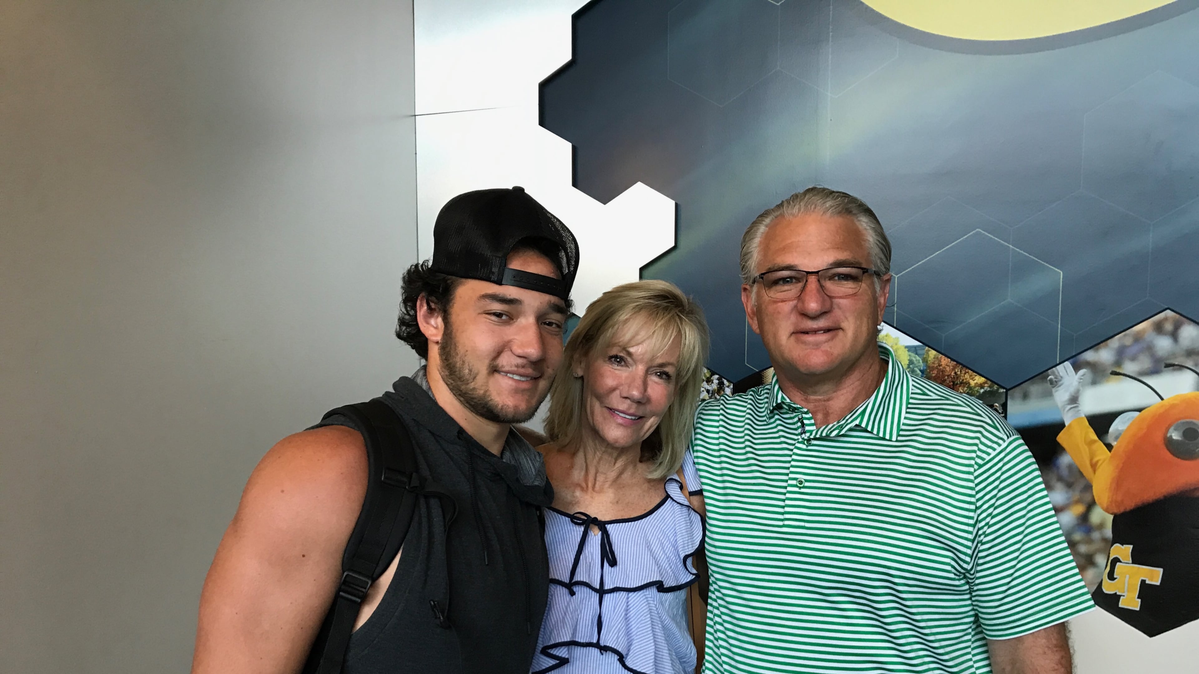 Georgia Tech freshman linebacker T.D. Roof (left) with his mother, Pam, and father, Ted, at Tech s freshman check-in day Tuesday, June 13, 2017. Ted Roof is Tech's defensive coordinator and a member of Tech's athletics Hall of Fame. He played for Tech from 1982-85. (Photo by Mike Flynn/Georgia Tech Athletics)