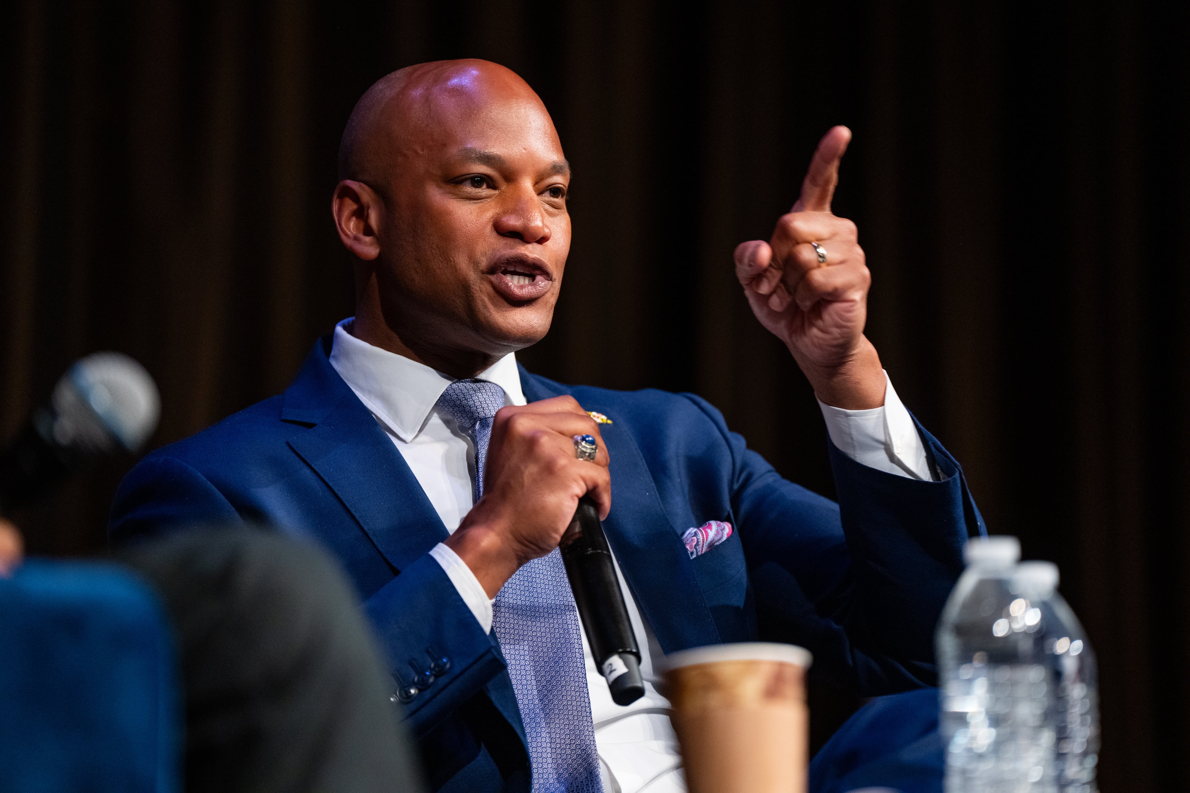 Maryland Gov. Wes Moore speaks during the National Action Network Convention in New York in April. (Angelina Katsanis/AP)
