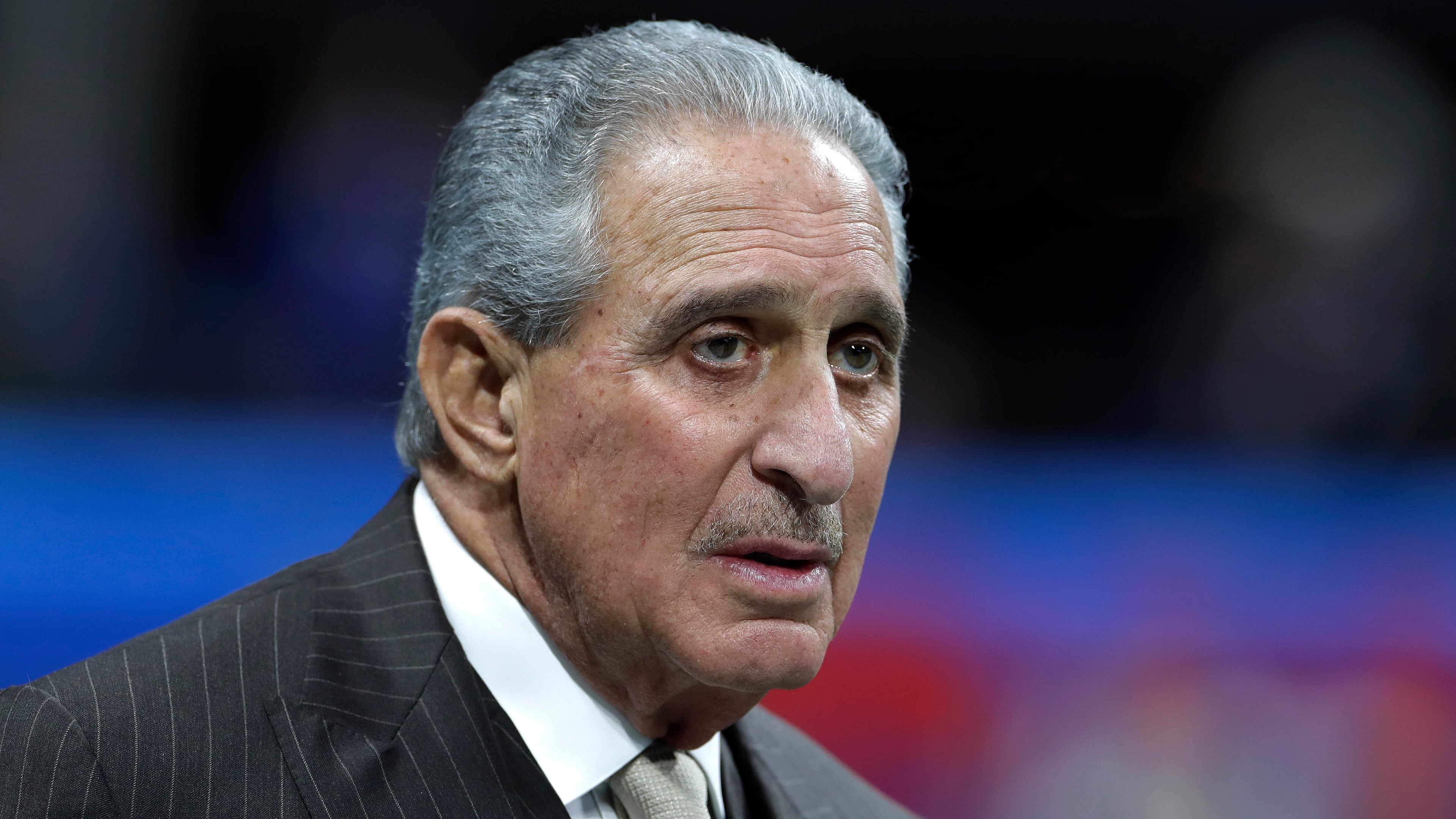 Atlanta Falcons owner Arthur Blank walks on the field before the NFL Super Bowl 53 Sunday, Feb. 3, 2019, at Mercedes-Benz Stadium in Atlanta.