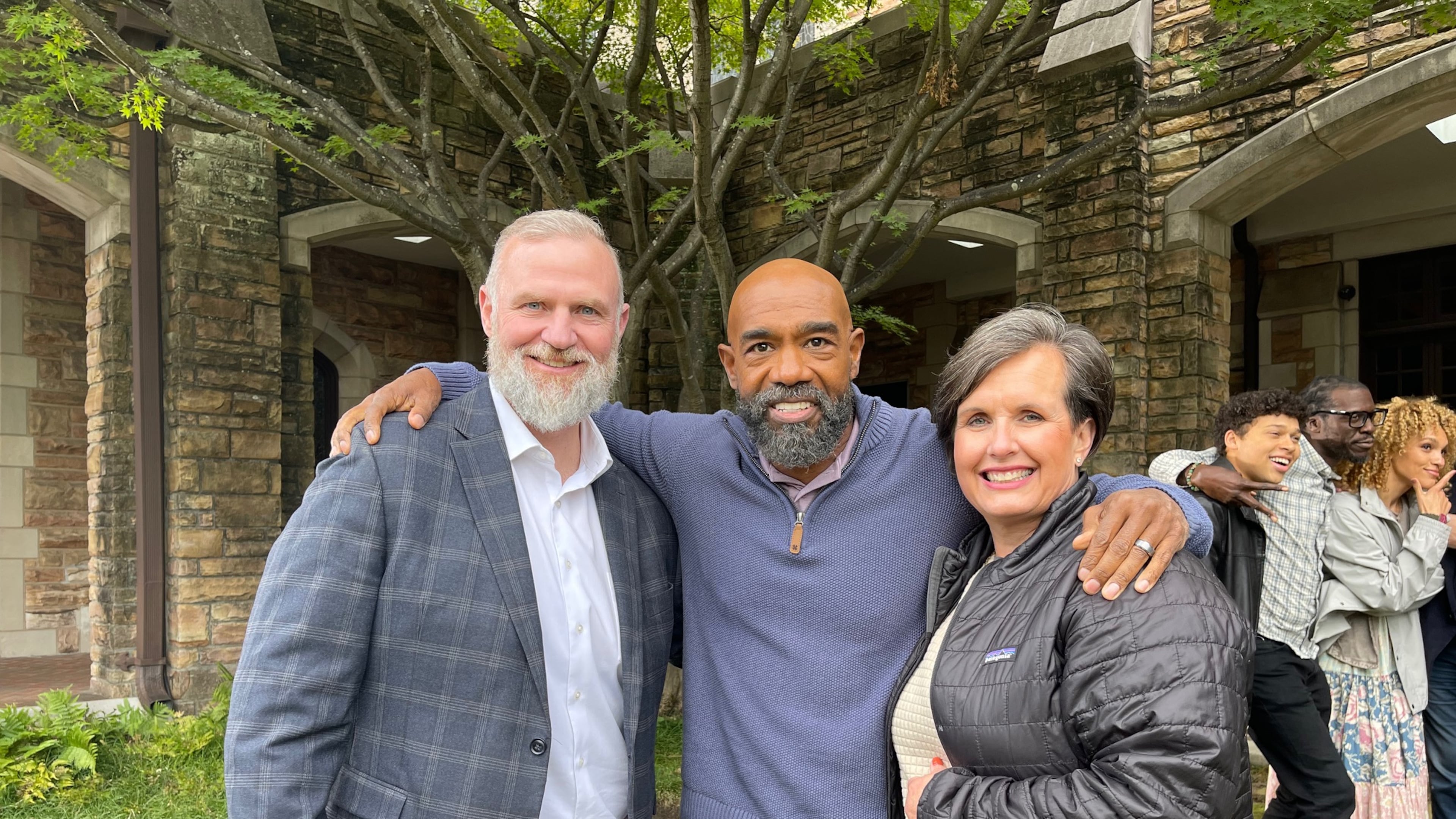 From left to right, kidney donor Randy Simpkins, actor Michael Beach and Simpkins' wife, Christal Simpkins, on the set of the movie “End the Wait.” The true-life story tells of Randy Simpkins' decision to donate a kidney to a stranger, played by Beach. (Courtesy of End the Wait Foundation)