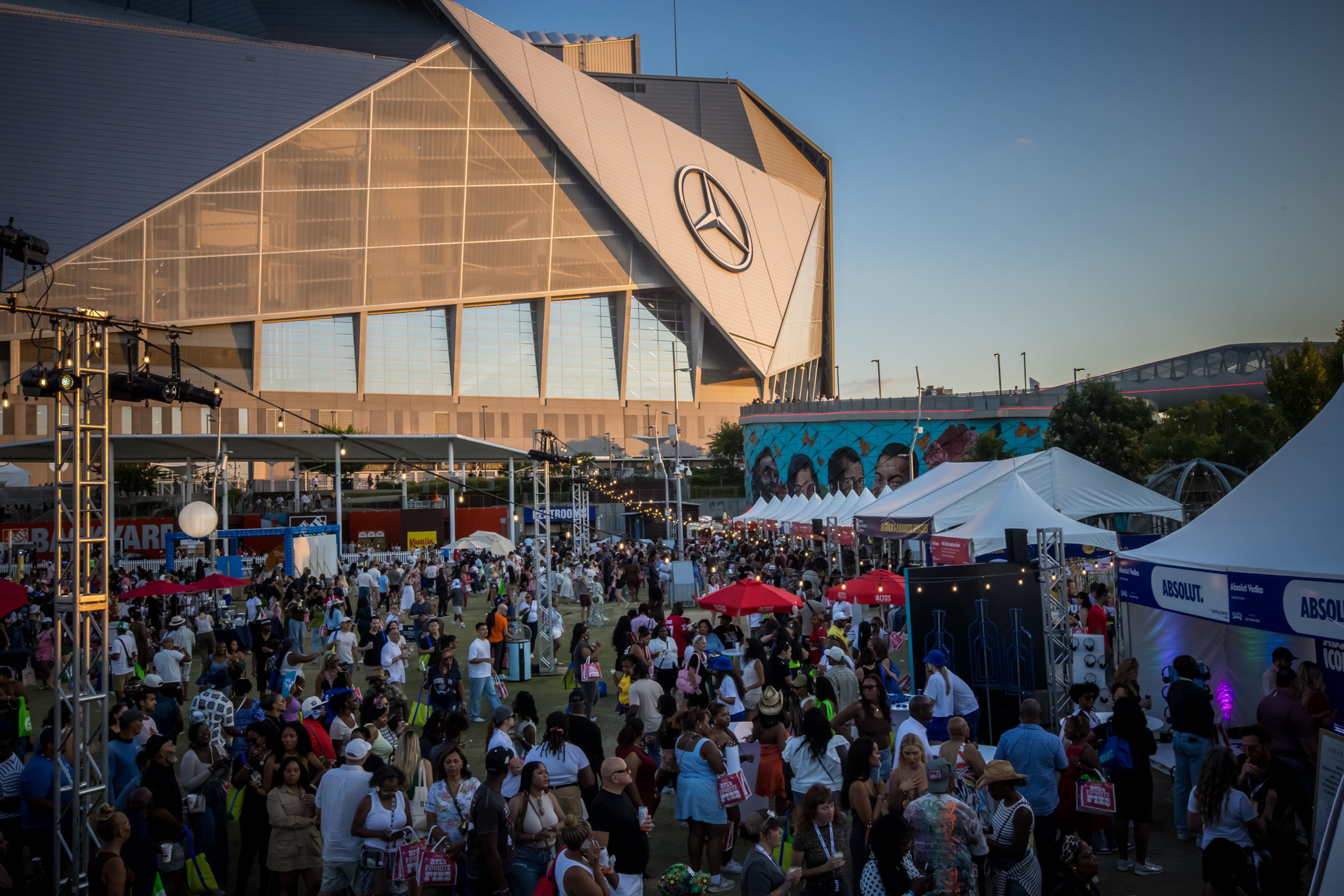 The Atlanta Food & Wine festival will again take place in the Home Depot Backyard in the shadow of Mercedes-Benz Stadium in 2026. (Raftermen, courtesy of Atlanta Food & Wine)