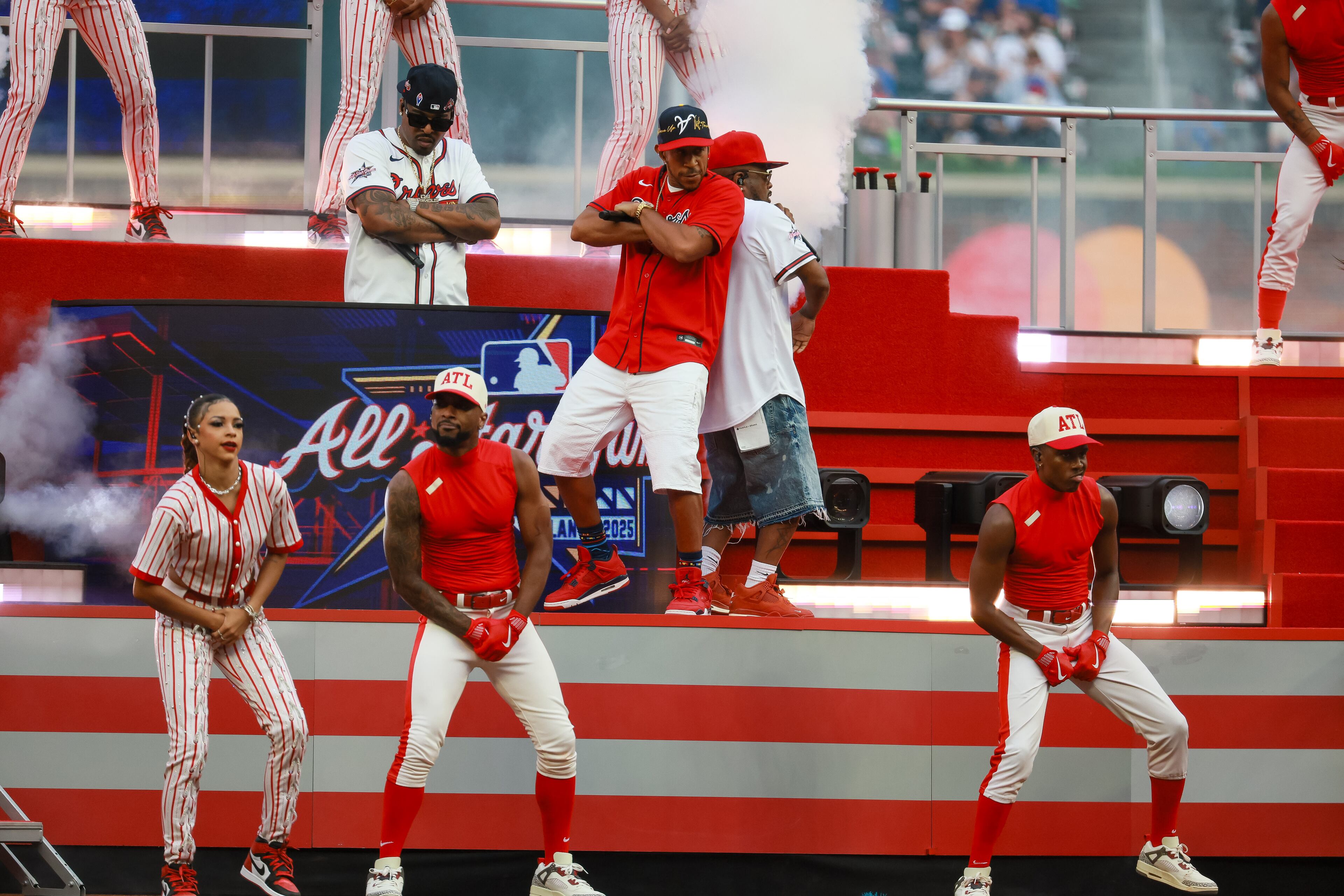 A pregame ceremony including a performance by Jermaine Dupri and Ludacris helps open the MLB All-Star Game at Truist Park in Atlanta on Tuesday, July 15, 2025. (Jason Getz/AJC)