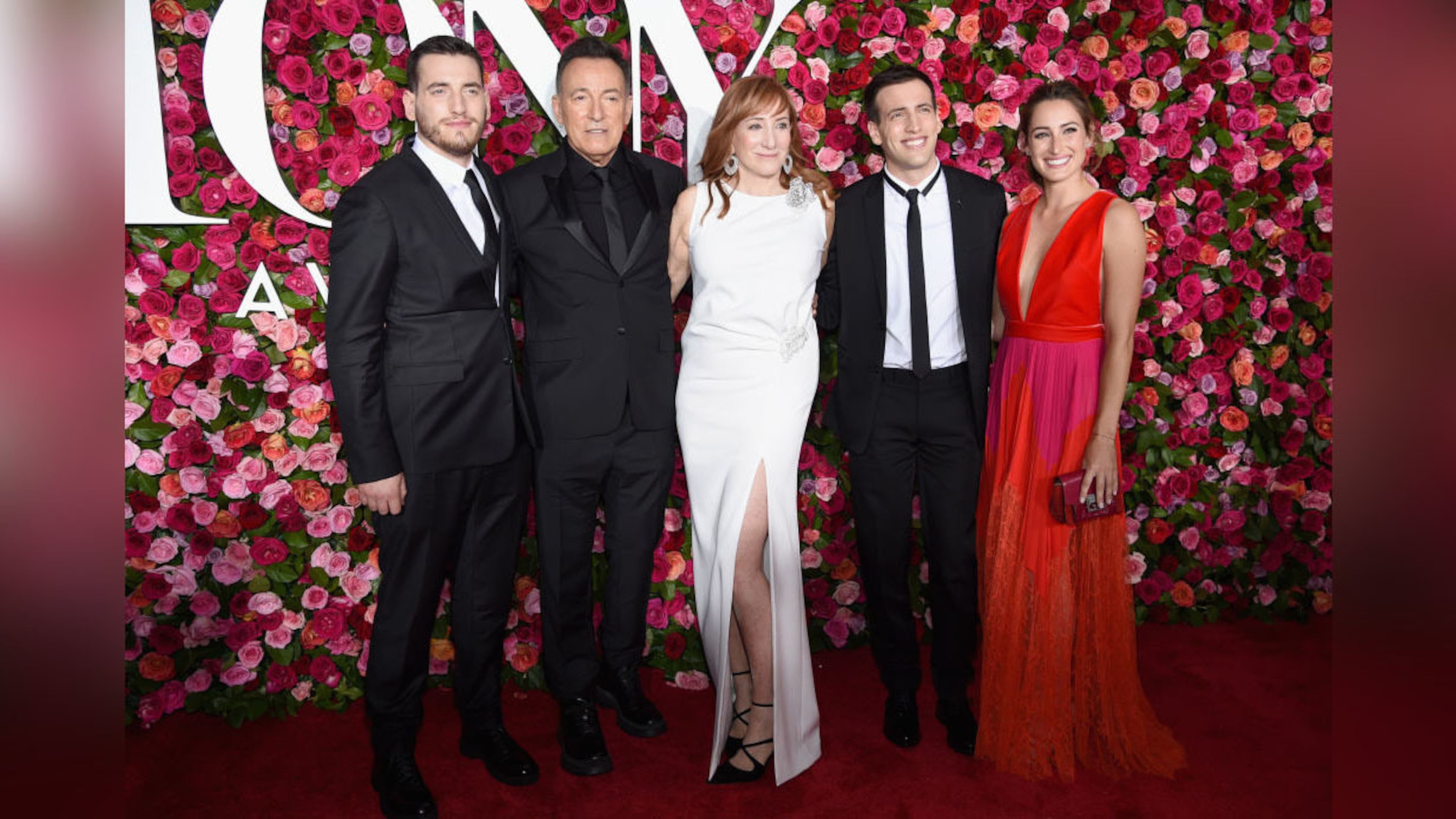 From left, Sam Springsteen, Bruce Springsteen, Patti Scialfa, Evan Springsteen and Jessica Springsteen attend the 72nd Annual Tony Awards at Radio City Music Hall on June 10, 2018 in New York City.