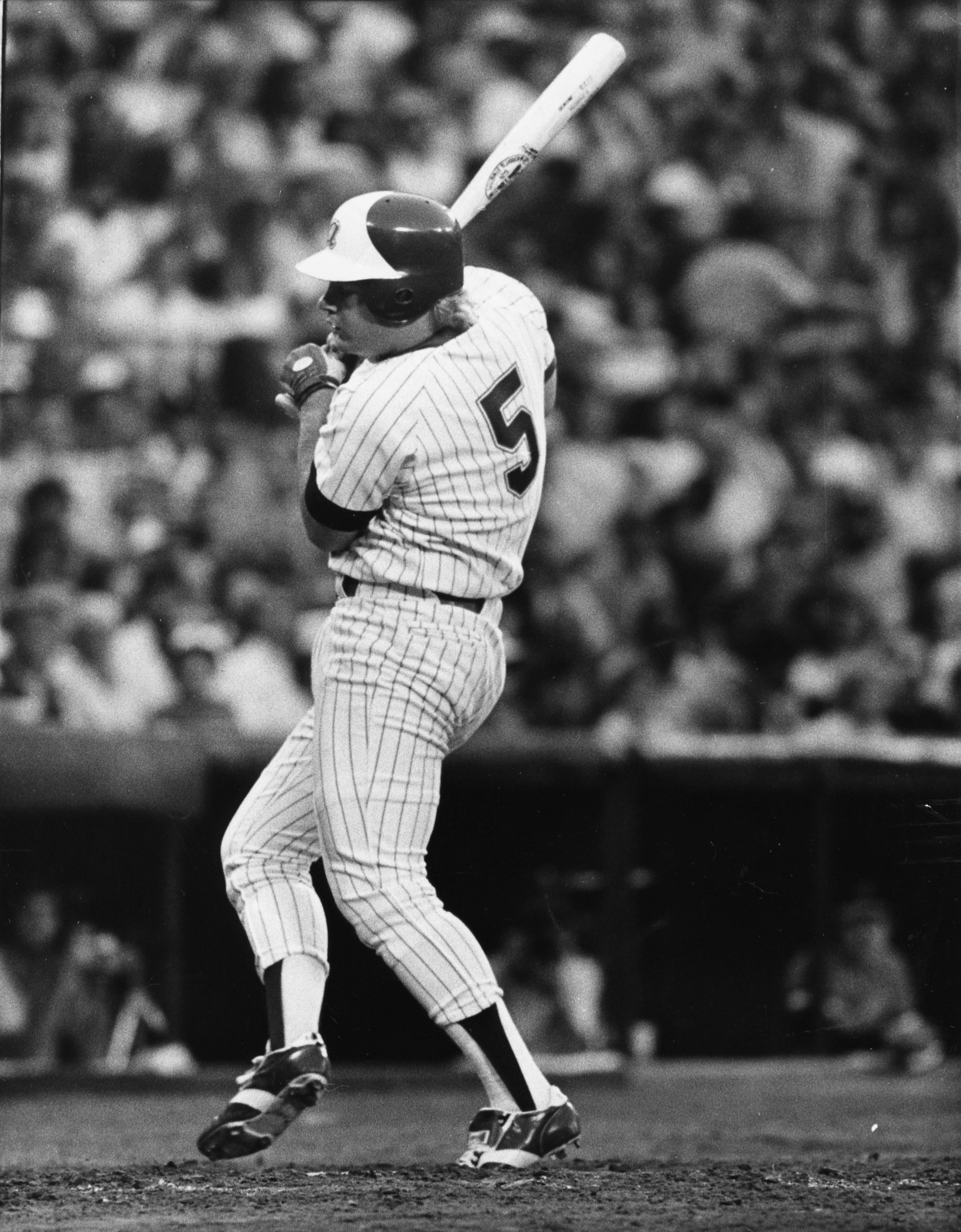 Horner is struck by a pitch. (Steve Deal/AJC staff)