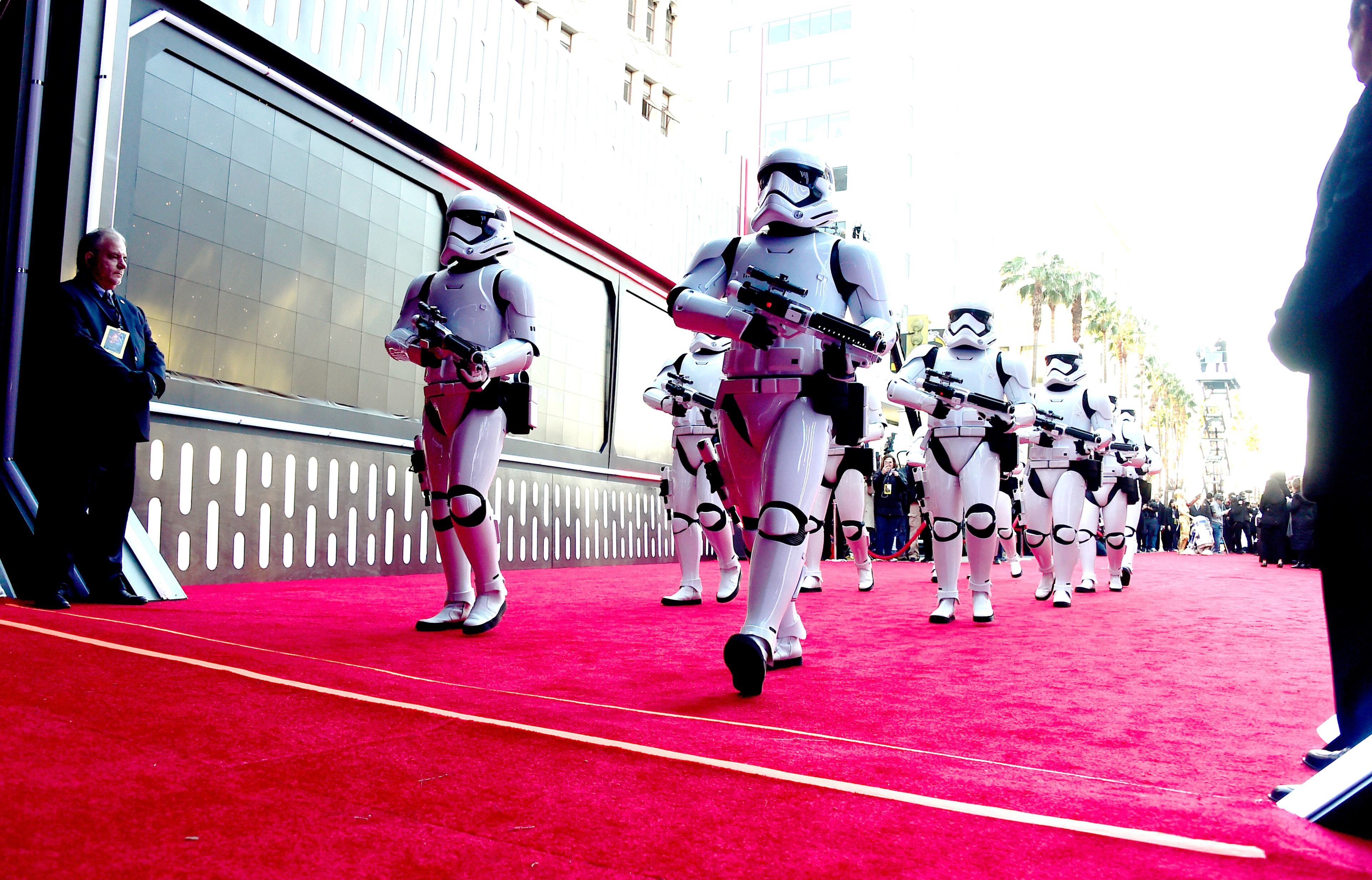 HOLLYWOOD, CA - DECEMBER 14: Stormtroopers attend the premiere of Walt Disney Pictures and Lucasfilm's "Star Wars: The Force Awakens" at the Dolby Theatre on December 14th, 2015 in Hollywood, California. (Photo by Frazer Harrison/Getty Images)