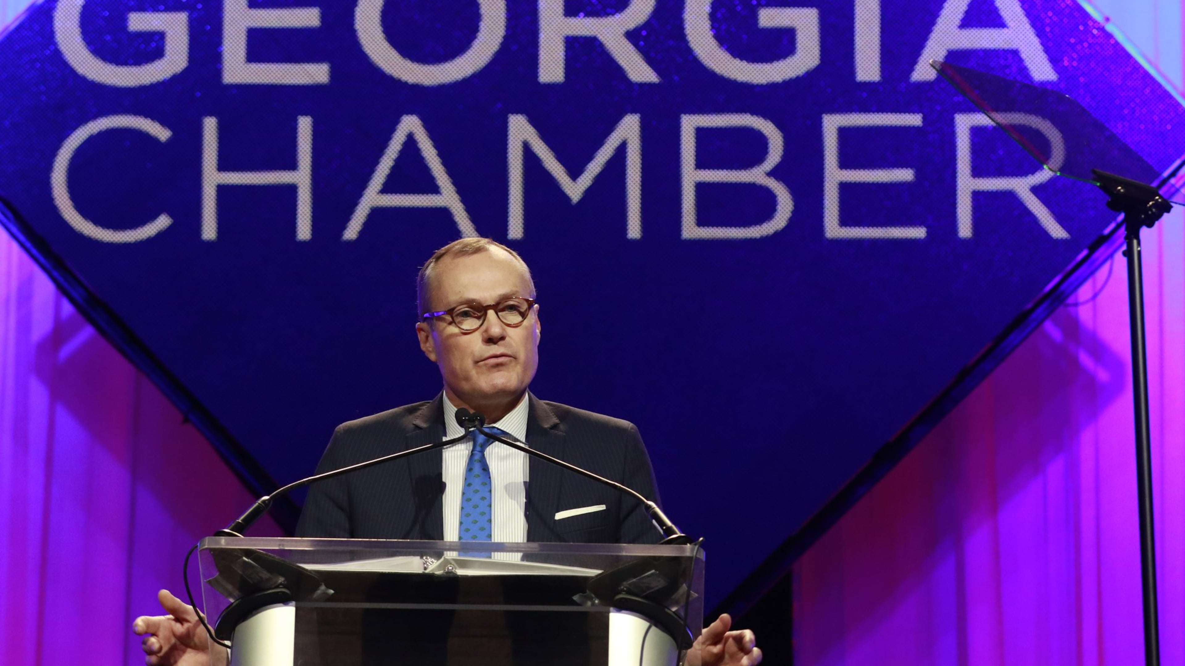 Lt. Gov. Casey Cagle speaks Tuesday during the Georgia Chamber’s annual Eggs & Issues breakfast. Cagle, who helped push through a major “religious liberty” bill last year that Gov. Nathan Deal later vetoed, told reporters earlier Tuesday that there isn’t as much need for such a measure this year because Donald Trump will nominate conservative jurists to the U.S. Supreme Court. “Much of the fears that existed prior to that may have subsided,” he said. BOB ANDRES /BANDRES@AJC.COM