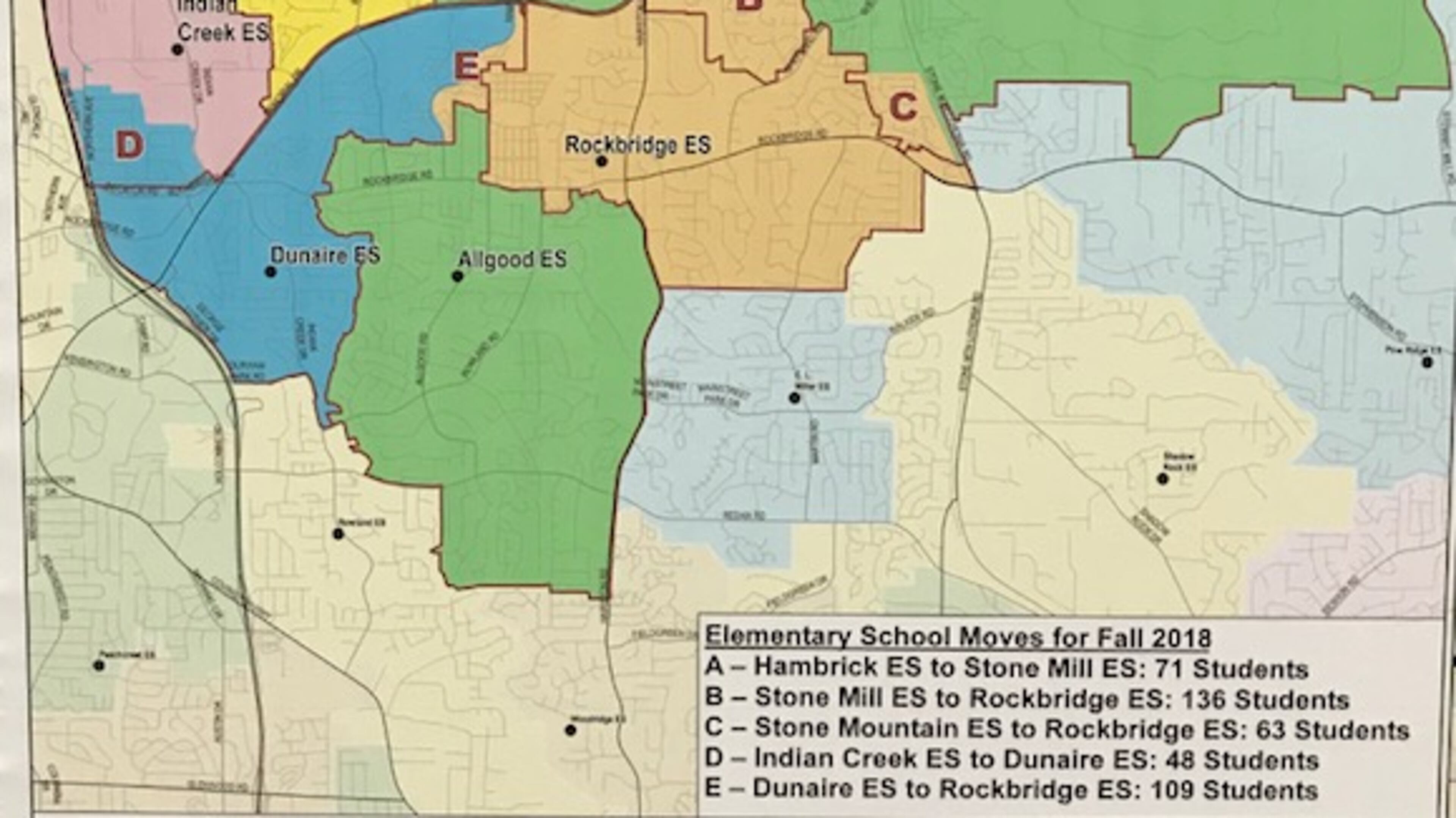 This map shows one of the redistricting options the school district is considering.