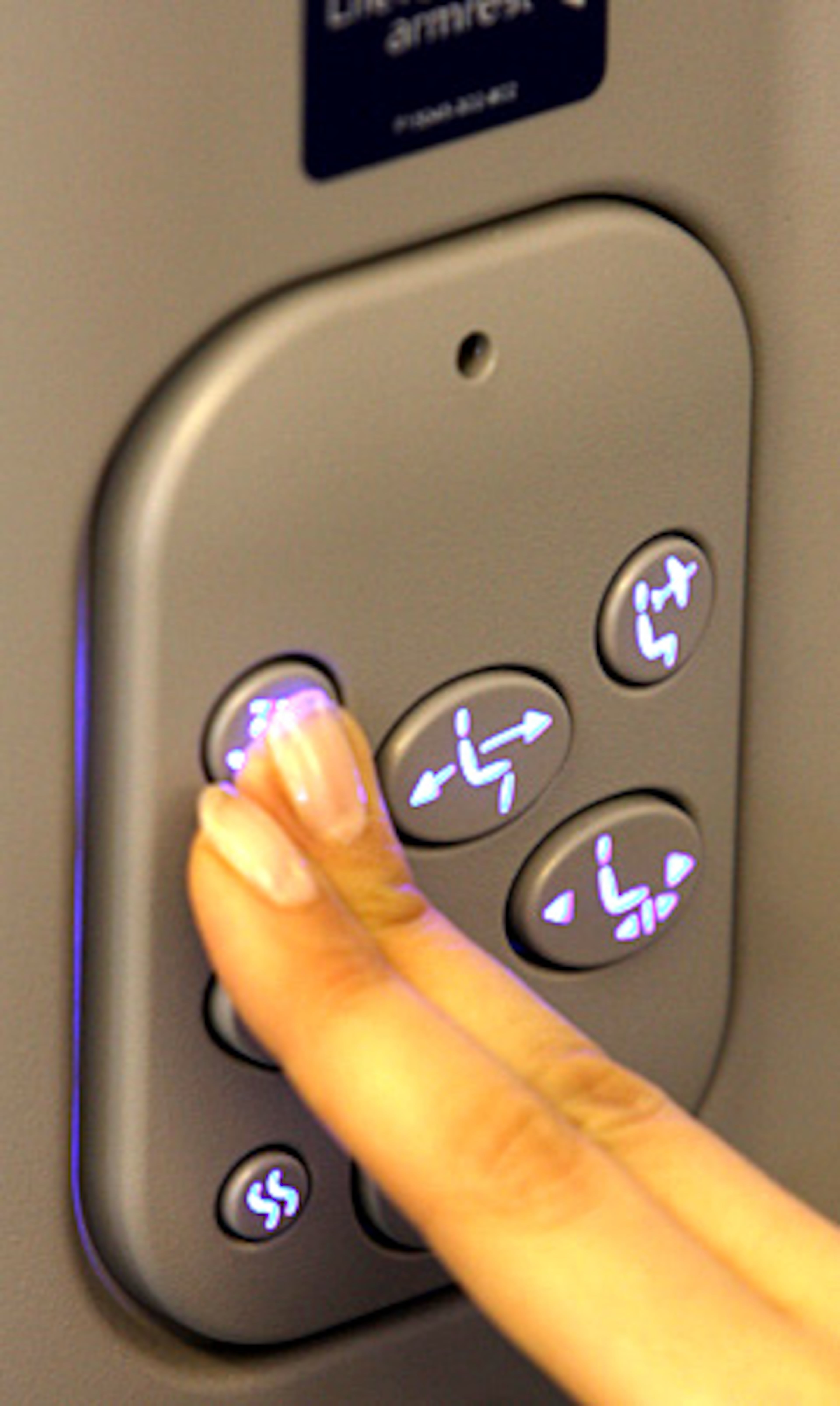 Seat controls for the new Boeing 777-200LR Worldliner.