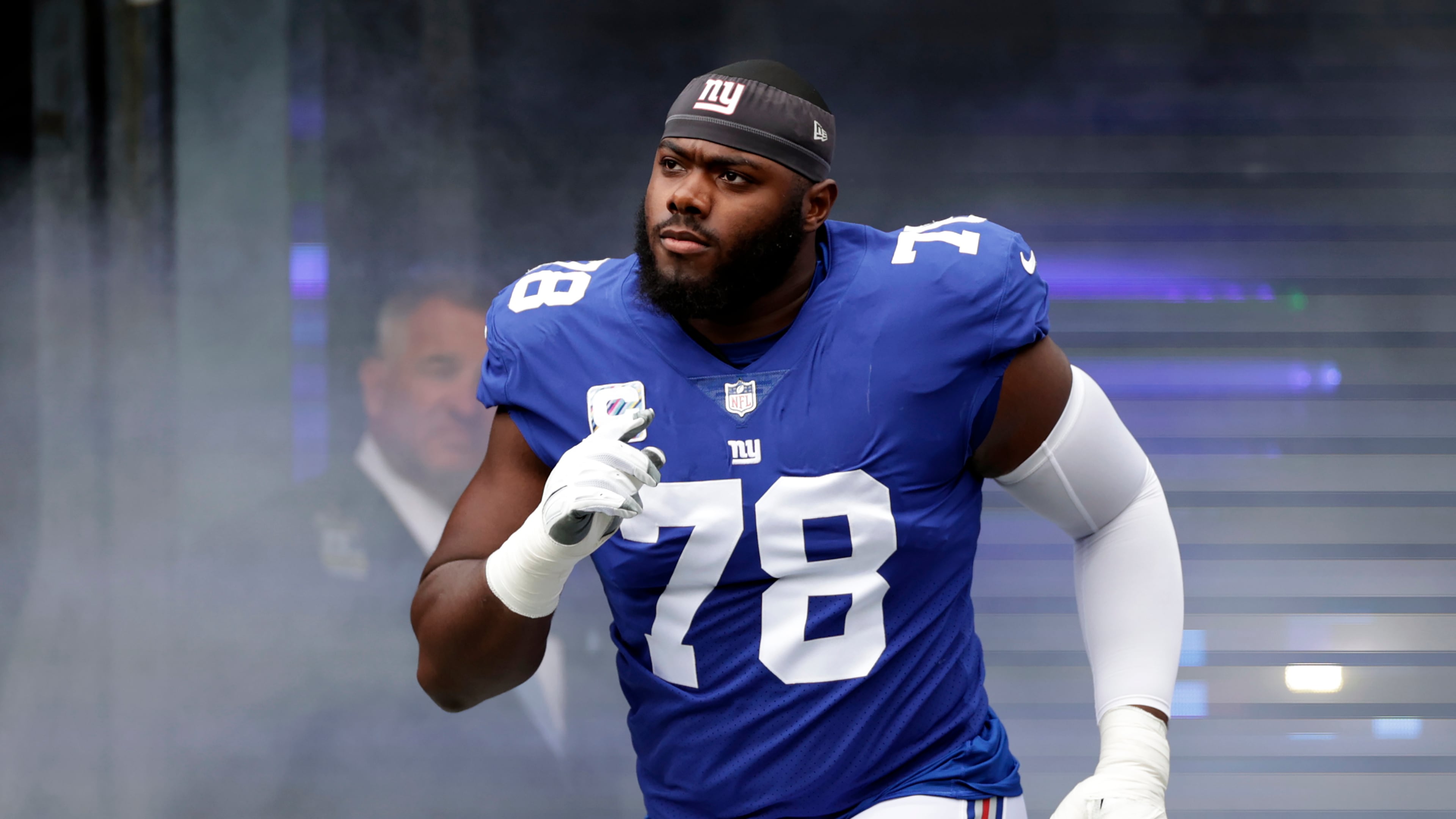 Former Georgia Bulldog and current New York Giants offensive tackle Andrew Thomas is in the third year of a five-year, $117.5 million contract. (Adam Hunger/AP 2022)