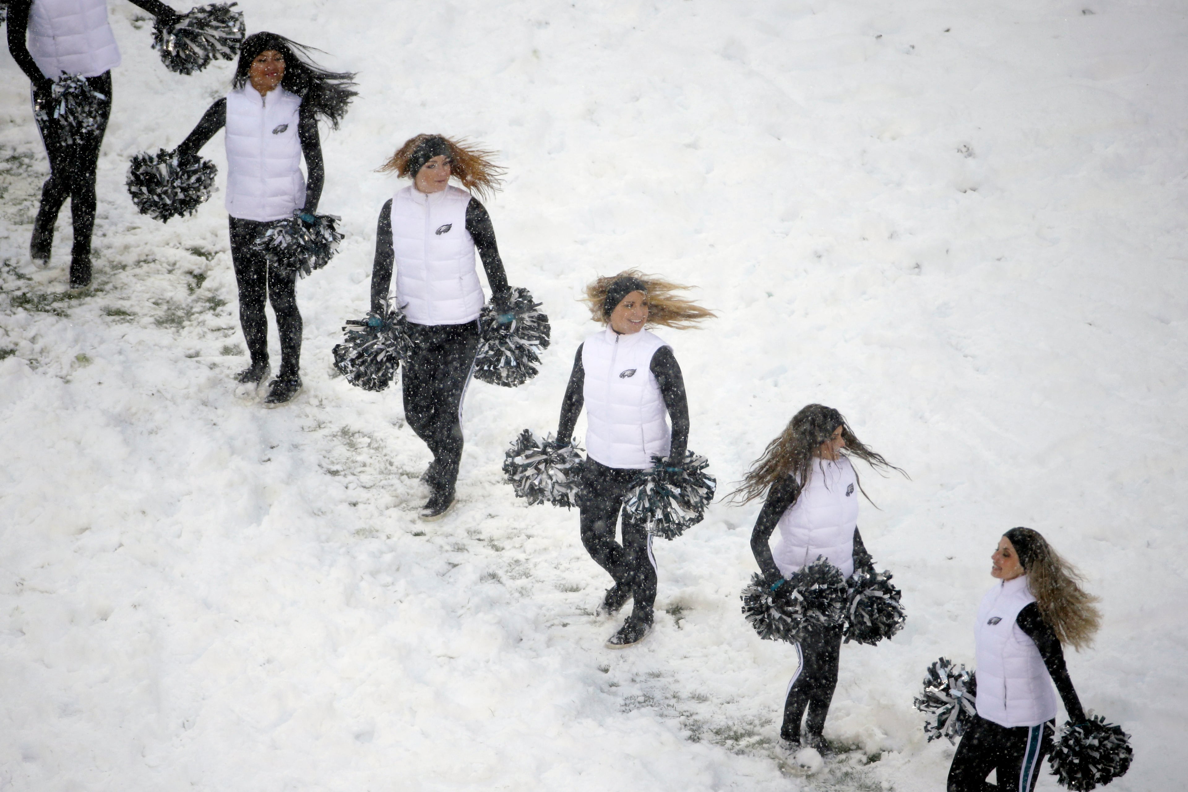 Philadelphia Eagles cheerleaders perform during the second half of an NFL football game against the Detroit Lions on Dec. 8, 2013, in Philadelphia.