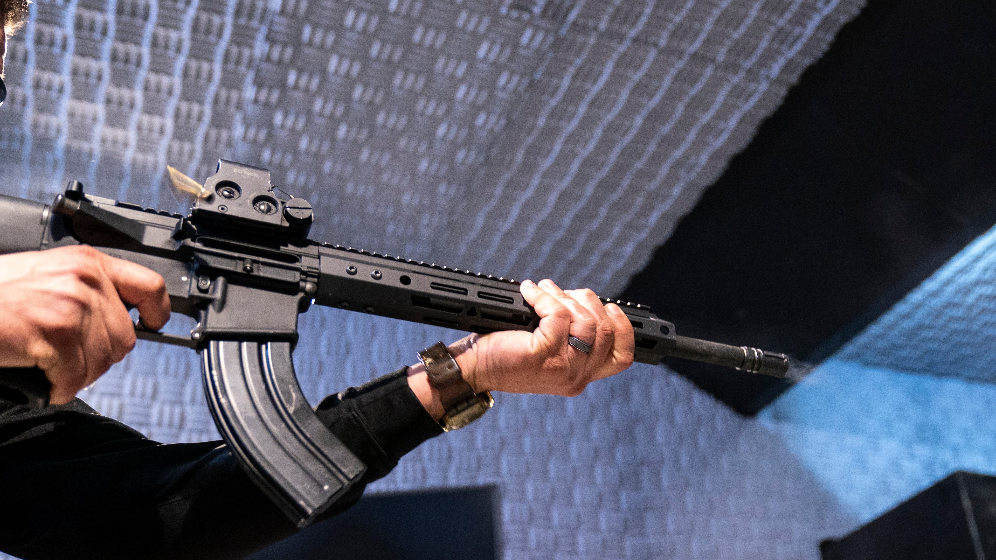 FILE - An AR-15 style rifle is fired at the Bureau of Alcohol, Tobacco, Firearms, and Explosives (ATF), National Services Center on March 2, 2023, in Martinsburg, W.Va. (AP Photo/Alex Brandon, File)
