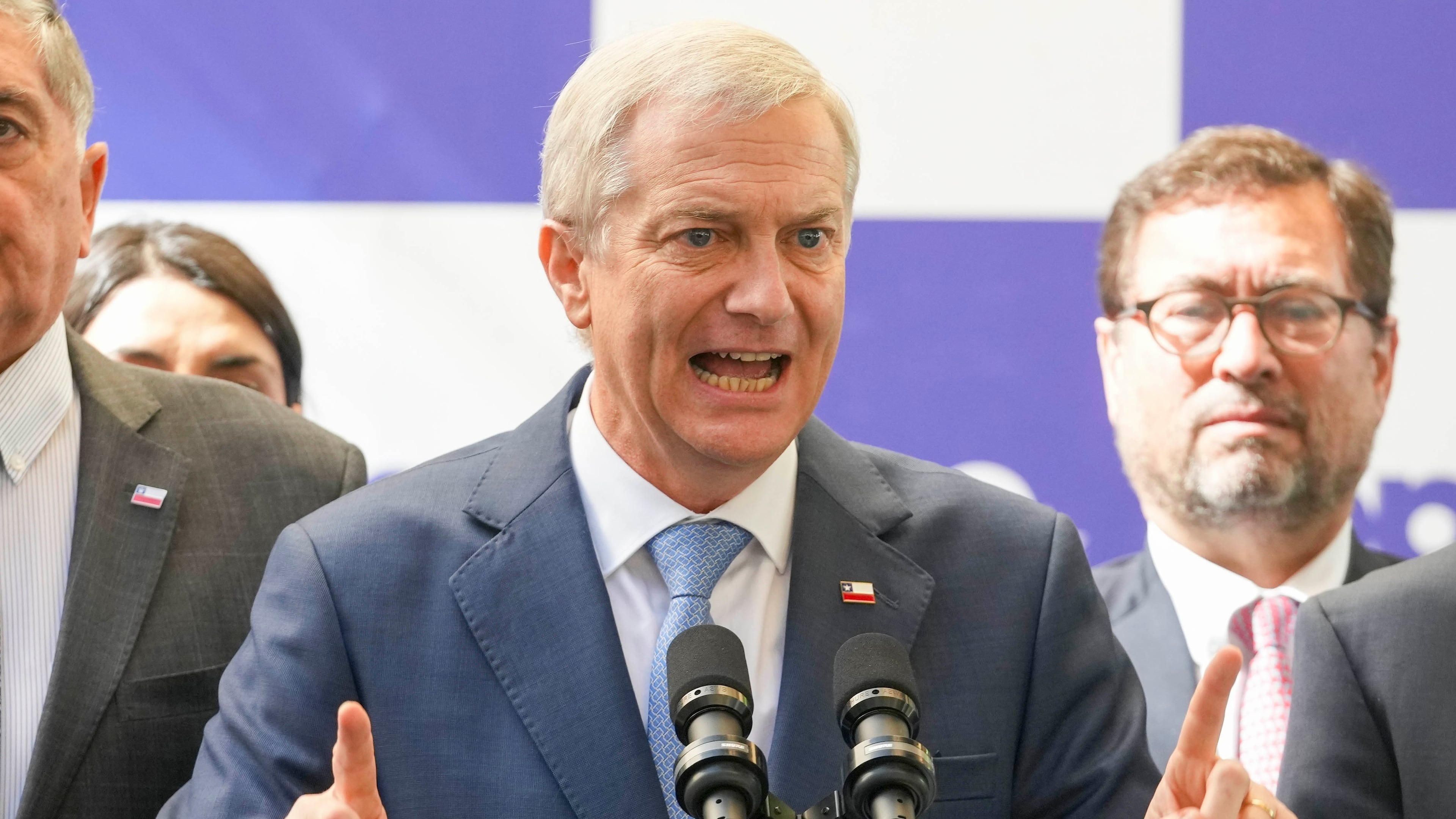Chilean President-elect Jose Antonio Kast talks to the press at his office in Santiago, Chile, Tuesday, March 3, 2026. (AP Photo/Esteban Felix)