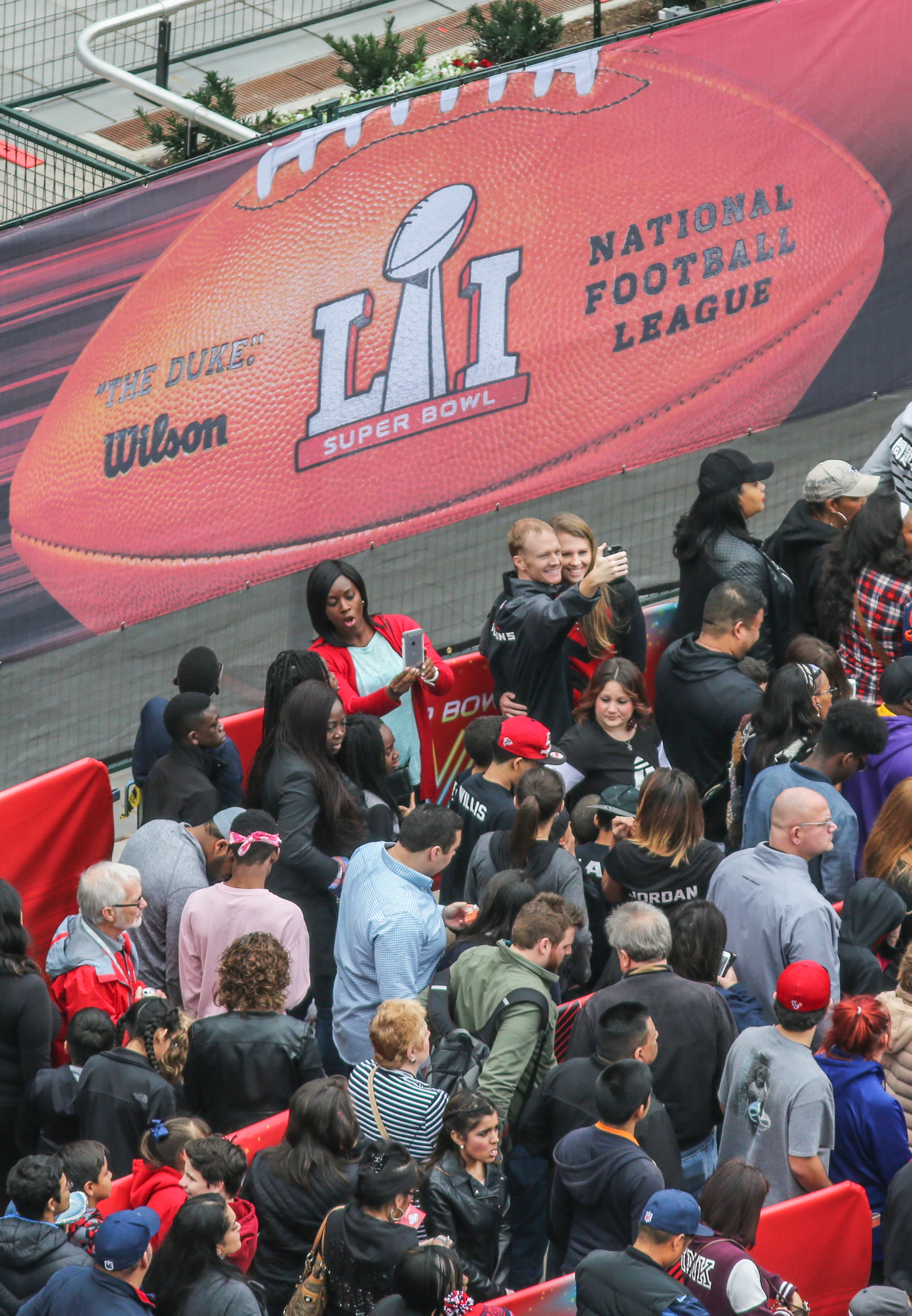 February, 2017 Houston: Fans enjoy the NFL Experience and Super Bowl Live in downtown Houston on Saturday, Feb. 4, 2017. The Super Bowl 51 will be played Sunday between The Atlanta Falcons and the New England Patriots for the World Championship. JOHN SPINK /JSPINK@AJC.COM