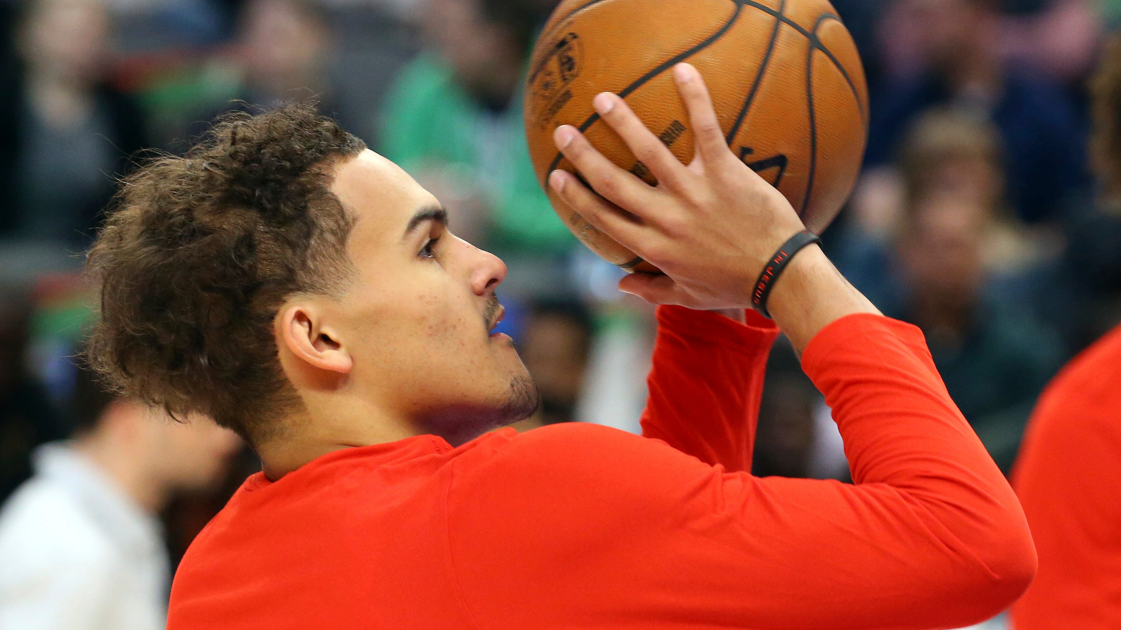 Atlanta Hawks guard Trae Young (11) warms up before a game against the Dallas Mavericks Saturday, Feb. 1, 2020, in Dallas.