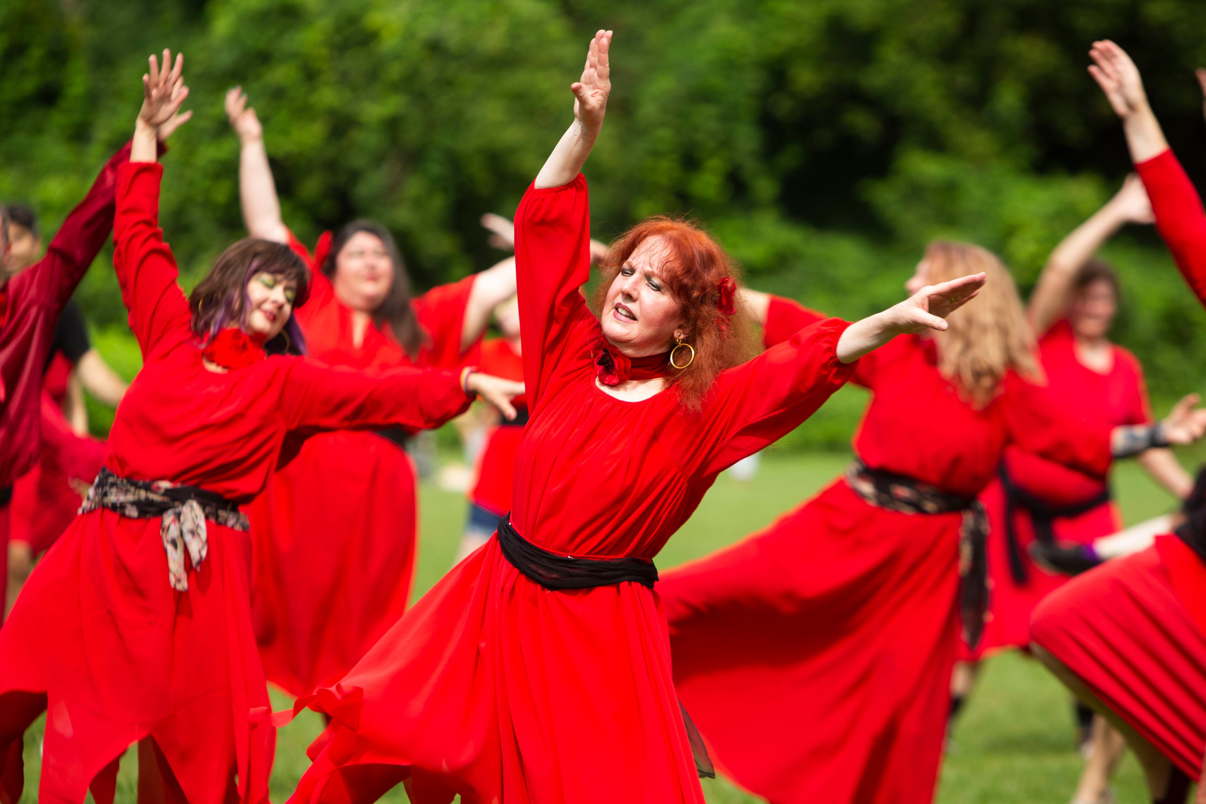 Susan Holebrook Ridarick dances during a group dance to celebrate the seventh annual international "Most Wuthering Heights Day Ever," on Saturday, July 30, 2022, in Candler Park in Atlanta. The event celebrates Kate Bush's 1978 song "Wuthering Heights" with events in more than 40 cities around the world. CHRISTINA MATACOTTA FOR THE ATLANTA JOURNAL-CONSTITUTION