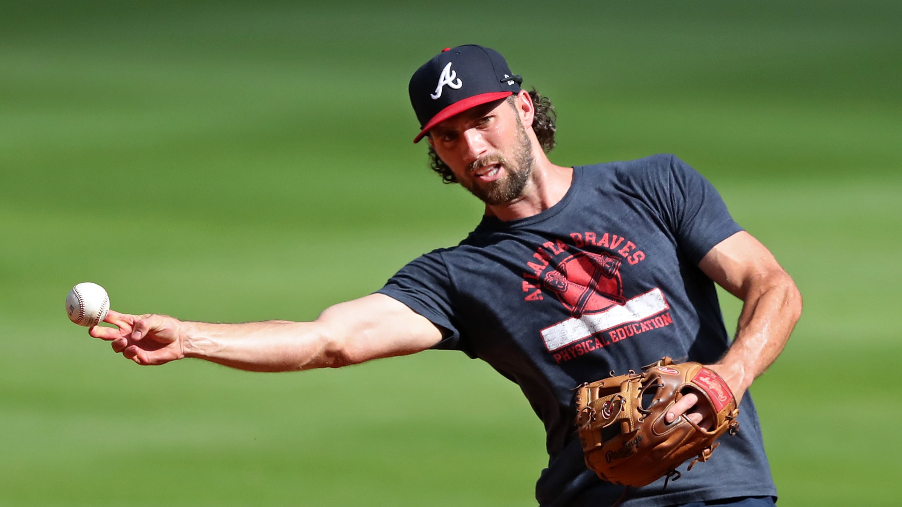 Braves infielder Charlie Culberson works second base during batting practice as the team prepares to play a intrasquad game on Monday July 13, 2020 in Atlanta. The game is the first extended telecast of the team in action since the coronavirus pandemic shut down spring training in March. Curtis Compton ccompton@ajc.com