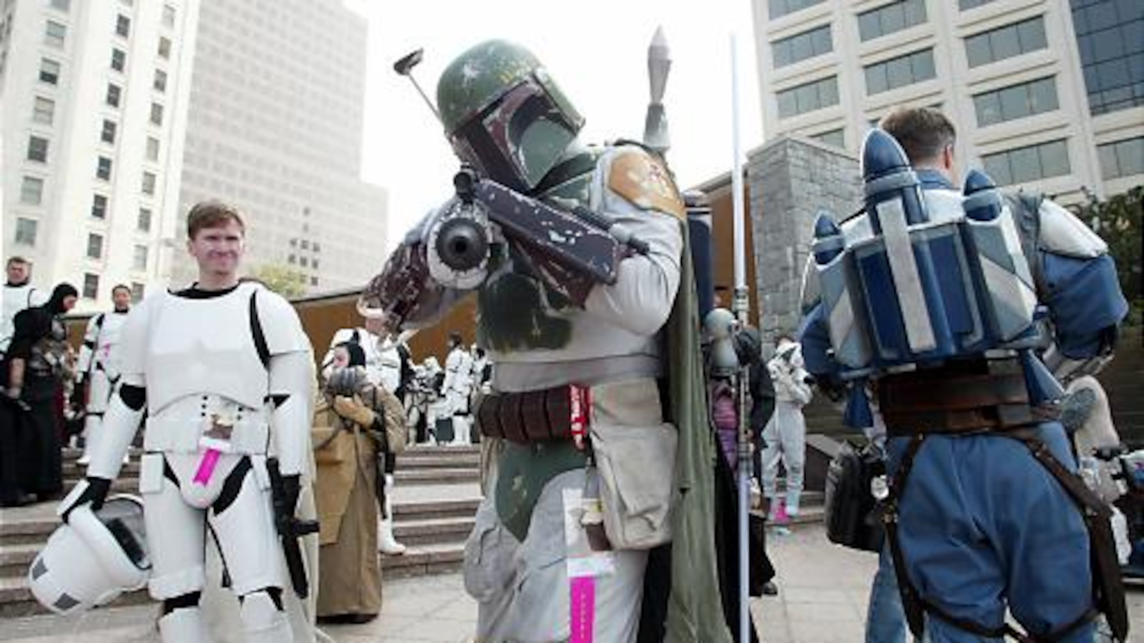 "Who goes there?" We suggest you give a swift answer to Bob Gouveia aka "Boba Fett," a character from the "Star Wars" movies.