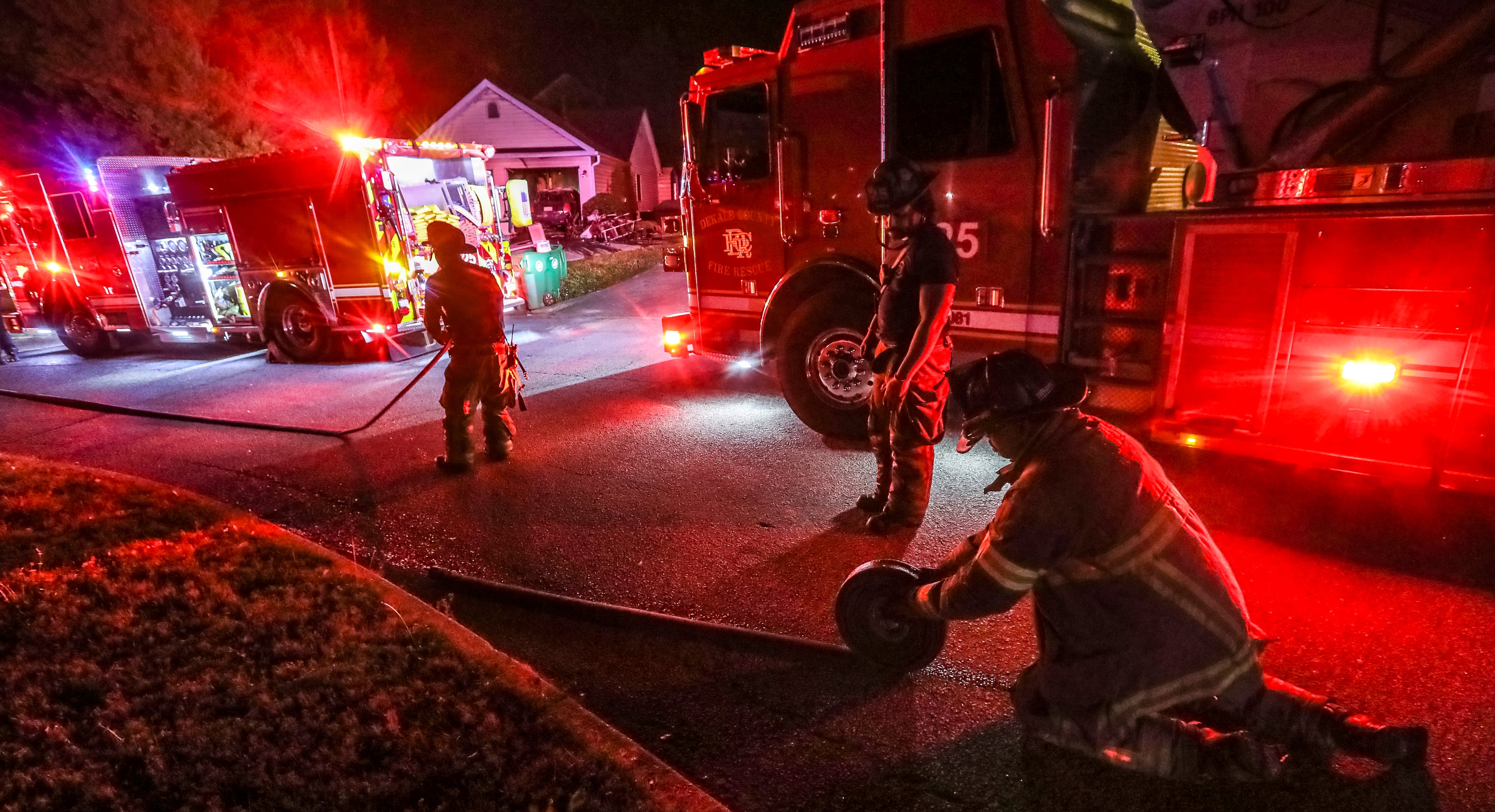 A woman was found dead after a fire broke out in the garage of a DeKalb County home’s garage early Wednesday morning, March 8, 2023, according to officials. Around 1 a.m., DeKalb firefighters responded to the home in the Huntington Place neighborhood near Redan and found the garage in flames, department spokesperson Capt. Jaeson Daniels said. A man and three children had already made it out of the house and alerted crews to the woman still inside. Firefighters were able to extinguish the fire but the woman had already sustained fatal burns. She was not publicly identified. (John Spink / John.Spink@ajc.com)
