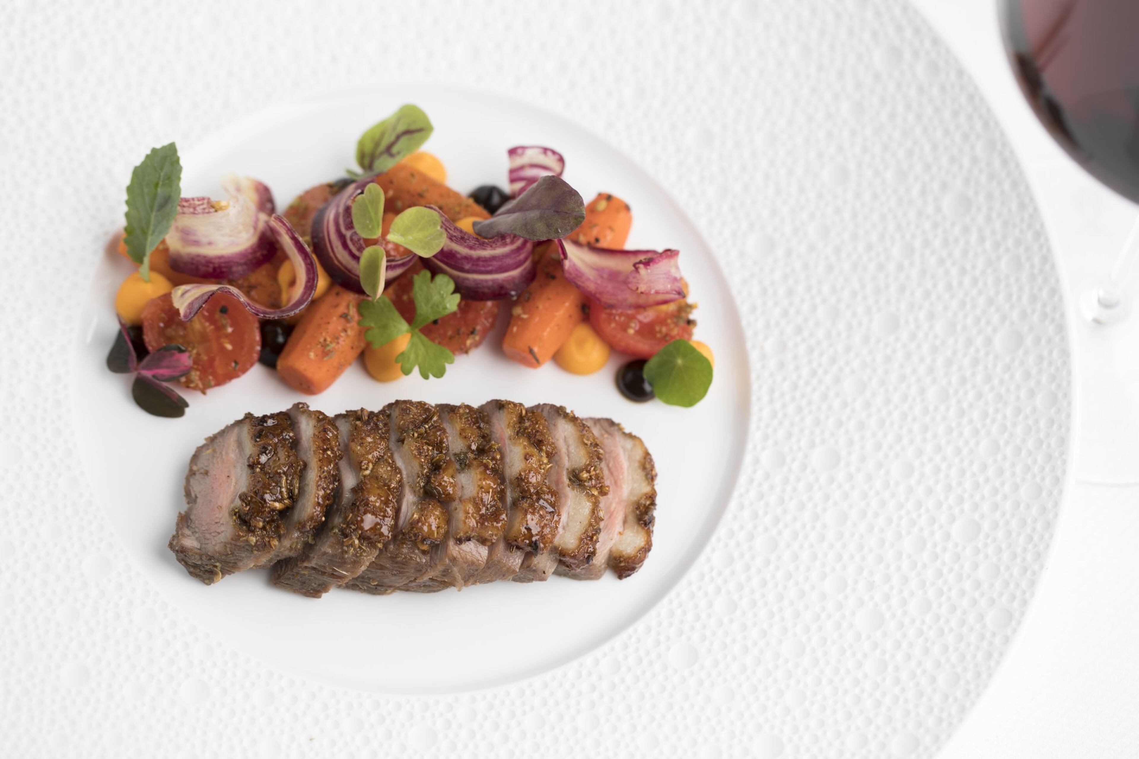 Spiced Maple Leaf Duck Breast with caramelized honey, carrot, pistachio and apricot is on the a la carte menu at the Georgian Room.