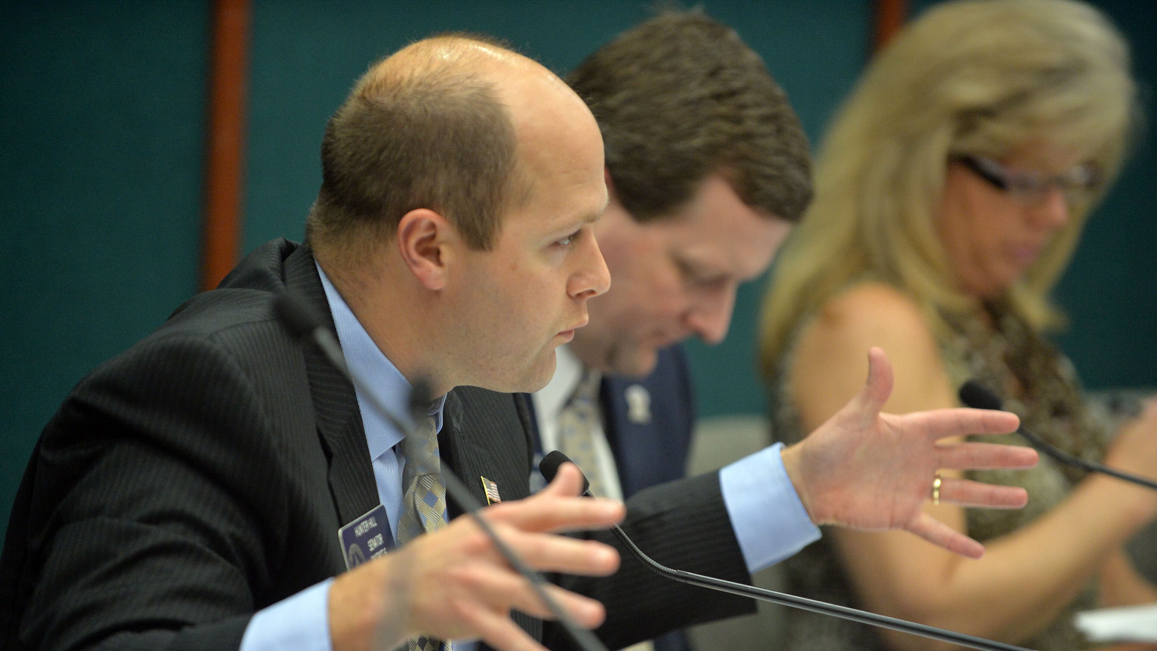Senate Bill 395 by Hunter Hill, R-Smyrna, got locked up in a committee. Hill (front left) sought to create a state-funded private school scholarship program for the children of military personnel.