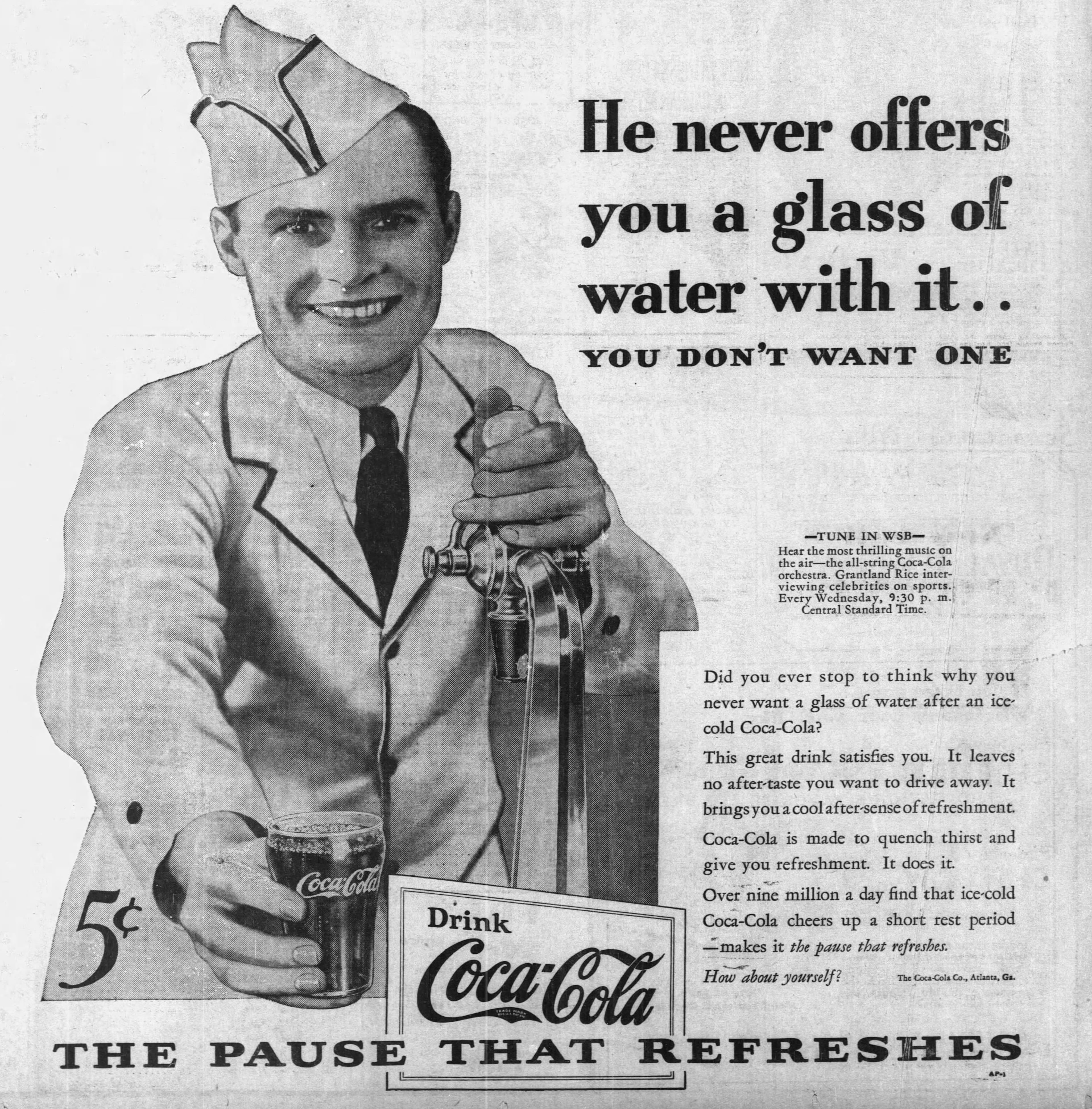 A 1931 Coca-Cola ad in The Atlanta Constitution with "The Pause That Refreshes" slogan. (AJC archive)