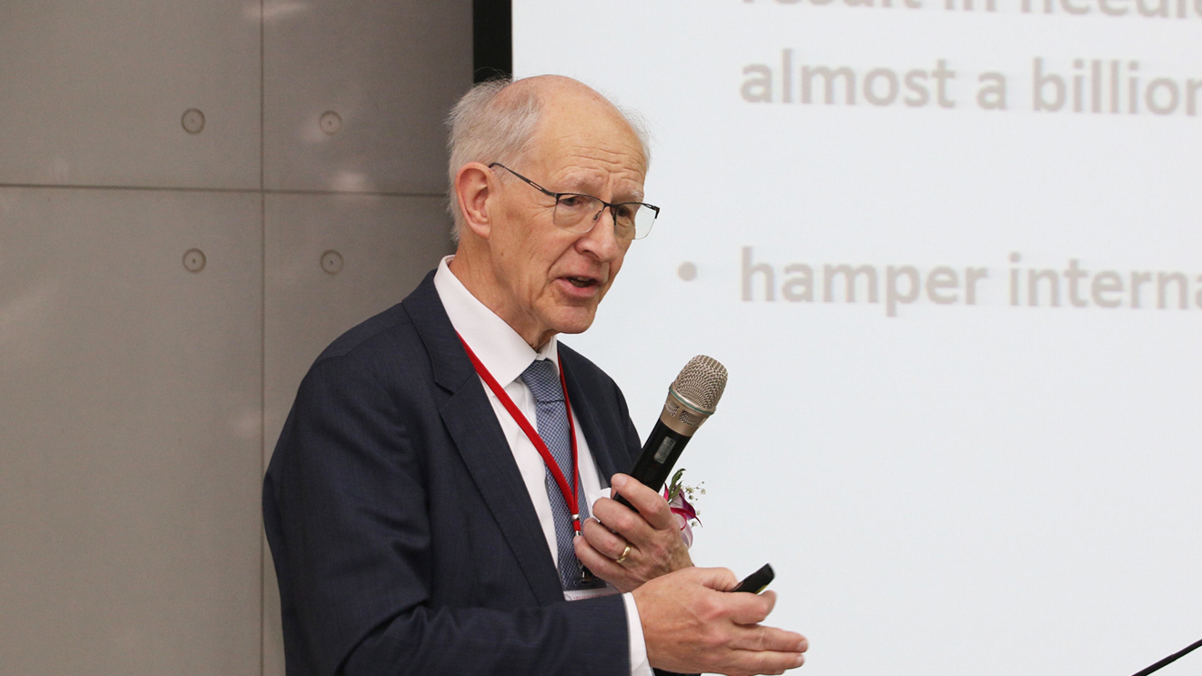 Huub Lelieveld speaks at the National Chung Hsing University in Taichung, Taiwan, in 2019. (World Food Prize Foundation via AP)