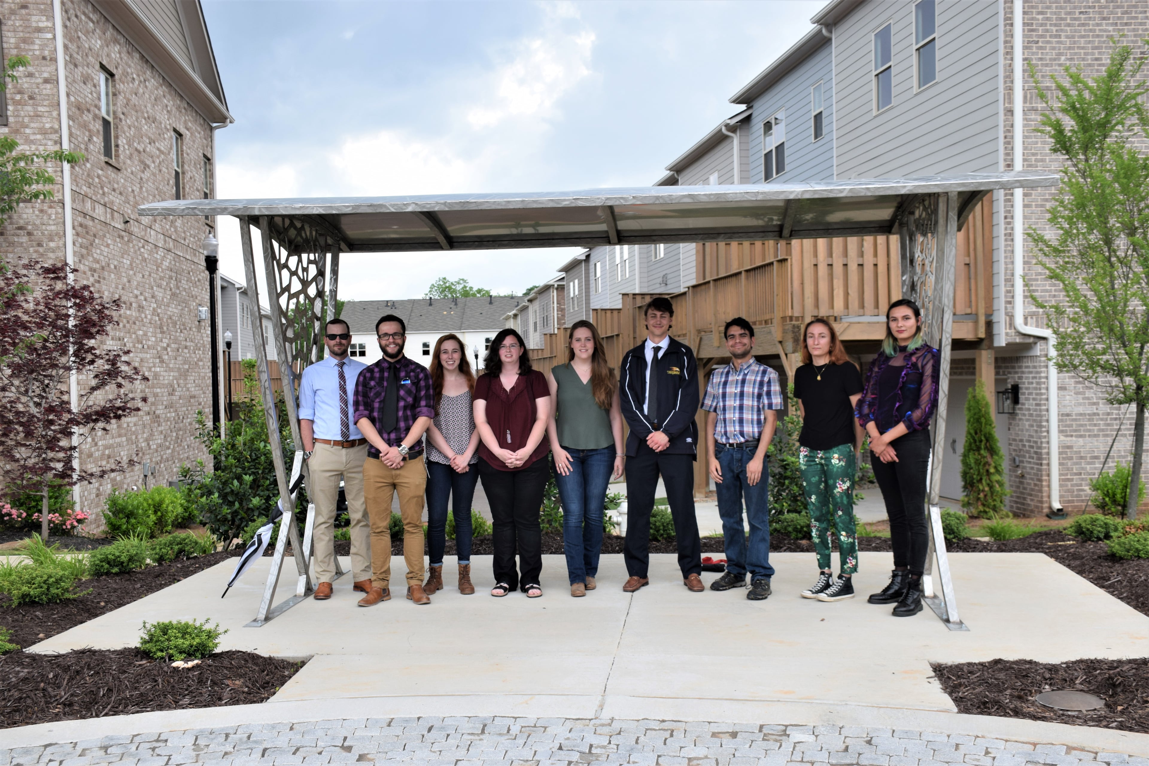 This shade structure at Gateway Park was created by students in Kennesaw State University’s Master Craftsman Program.