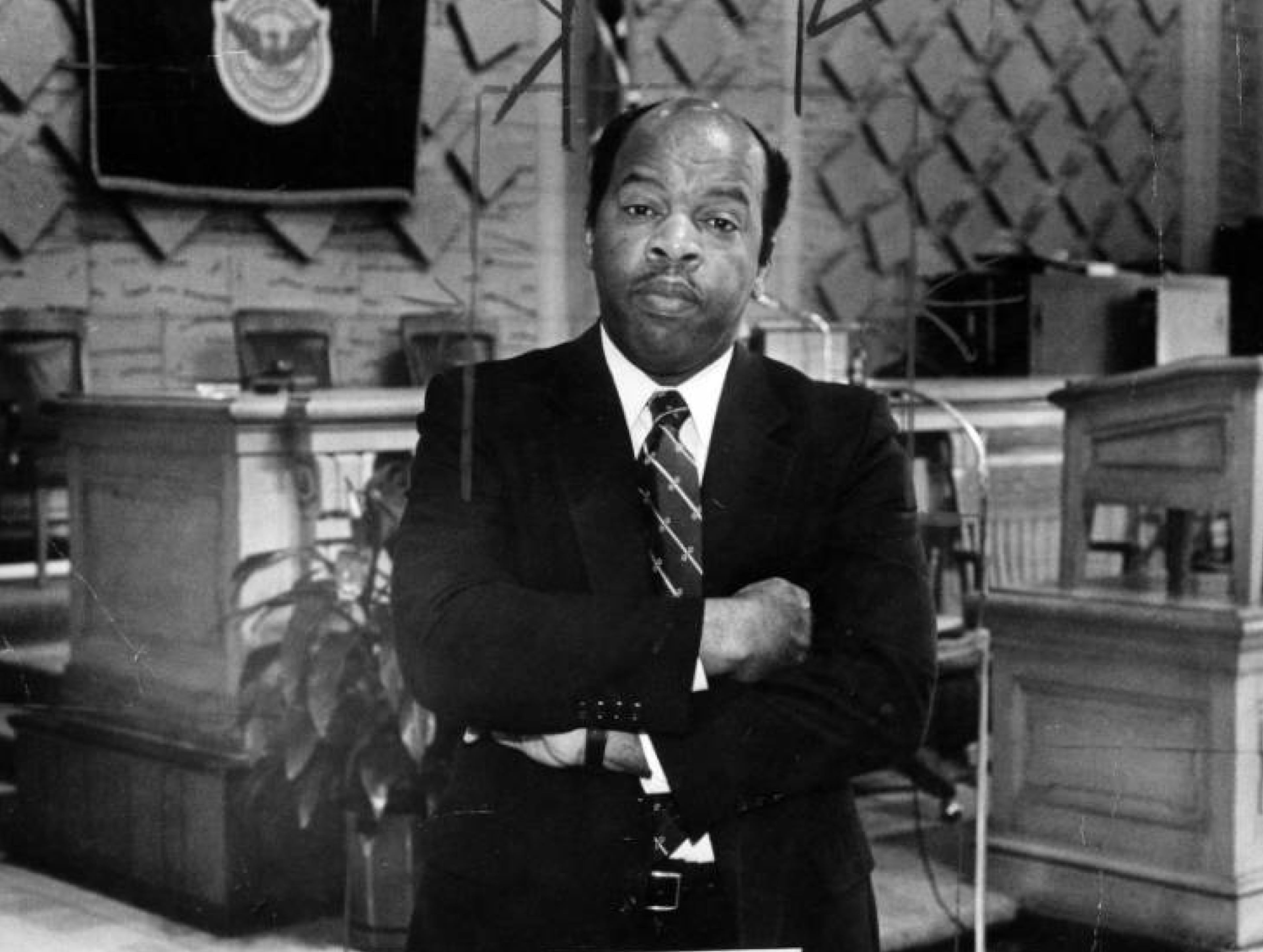 John Lewis poses for a portrait in the Atlanta City Council chambers on Feb. 16, 1983. Fellow City Councilman Bill Campbell said of Lewis in 1982, "People mistake John's personality for one that's easy to bend. He's so agreeable, he seems like the last person who could violently disagree with you." (Cheryl Bray / AJC Archive at GSU Library AJCP452-149d)