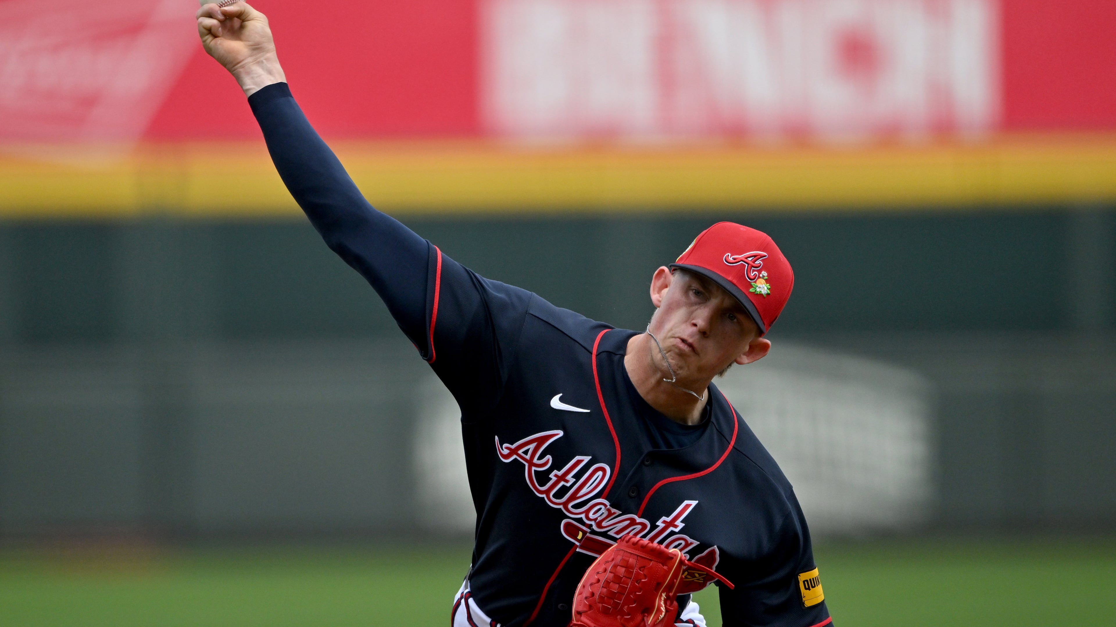 Atlanta Braves pitcher Hurston Waldrep throws a live batting practice session during spring training workouts at CoolToday Park, Thursday, Feb. 12, 2026, in North Port, Fla. (Hyosub Shin/AJC)