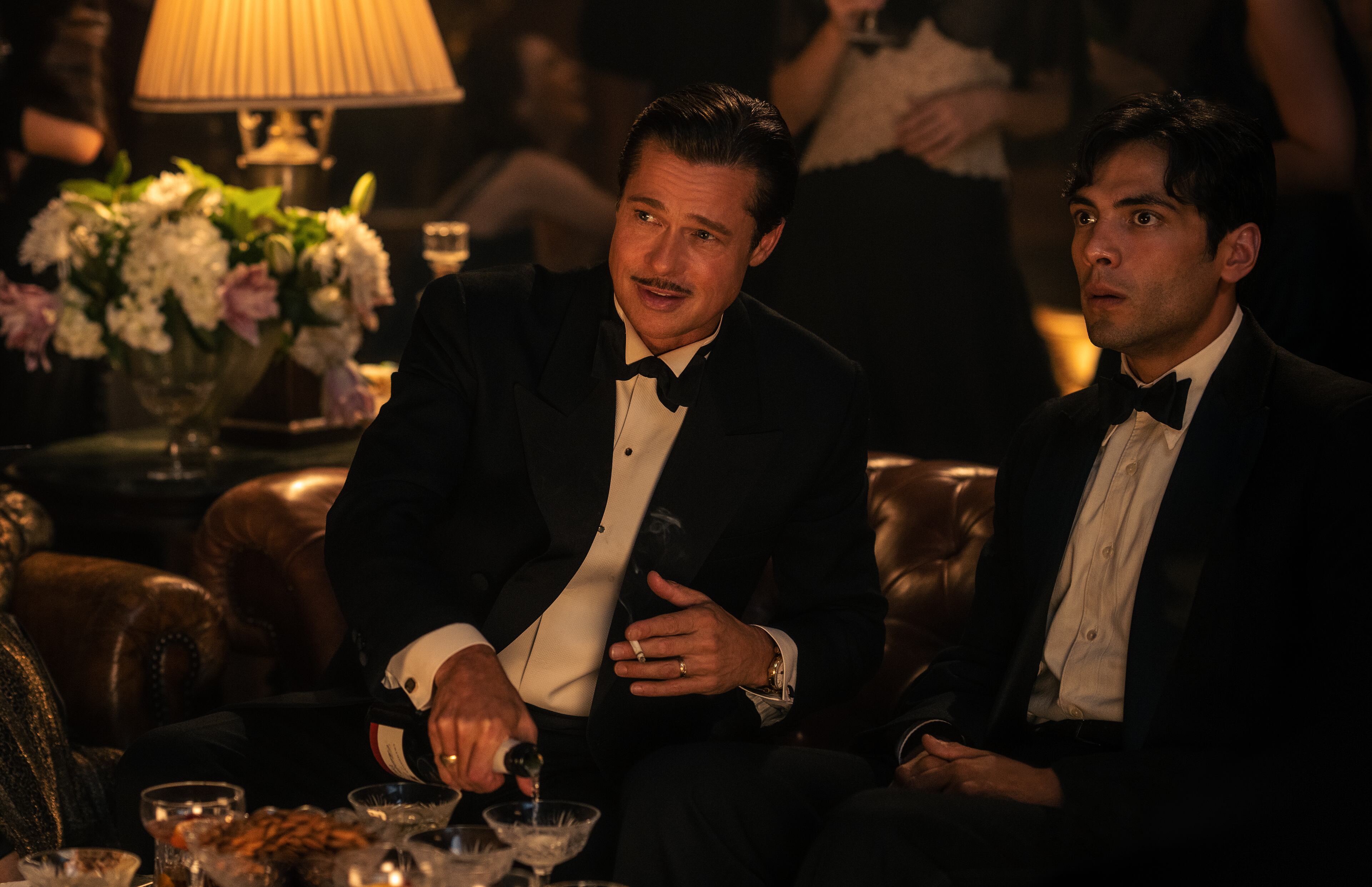 Brad Pitt plays Jack Conrad and Diego Calva plays Manny Torres in Babylon from Paramount Pictures.