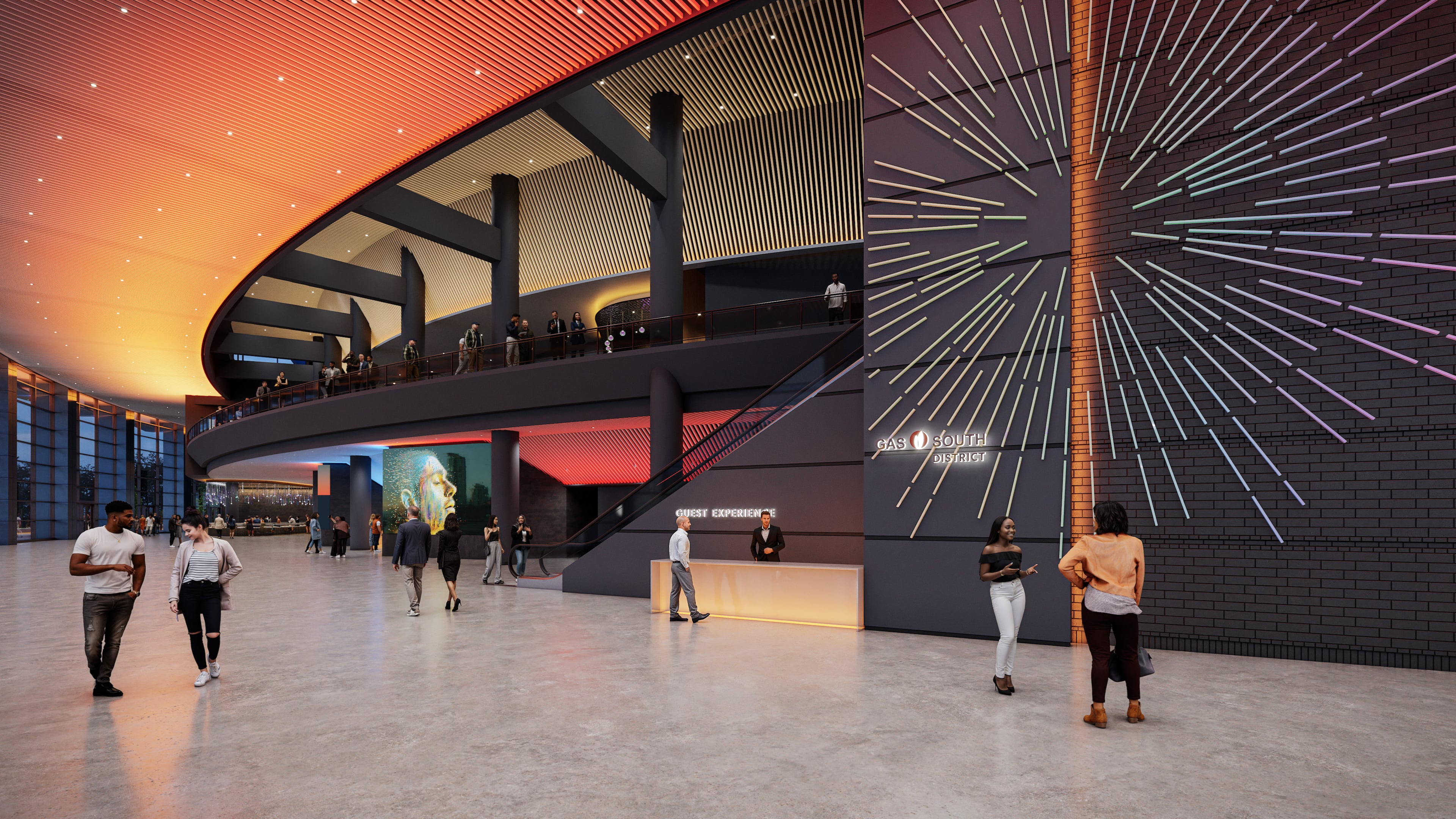 This is a rendering of a planned $175 million renovation to Gas South Arena in Duluth, which held a groundbreaking in September 2026. The full slate of renovations is expected to be complete in 2028. (Courtesy of Gas South District)