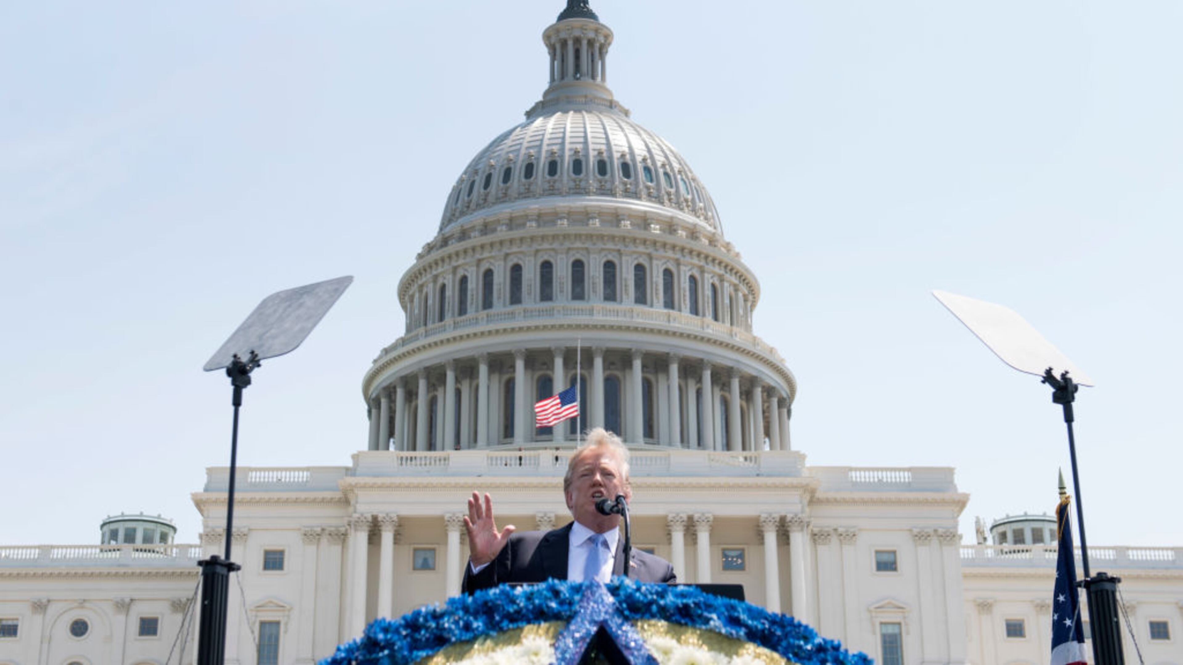 WASHINGTON, DC - MAY 15: US President Donald Trump delivers remarks at the 37th Annual National Peace Officers' Memorial Service at the U.S. Capitol Building on May 15, 2018 in Washington, D.C. (Photo by Kevin Dietsch-Pool/Getty Images)