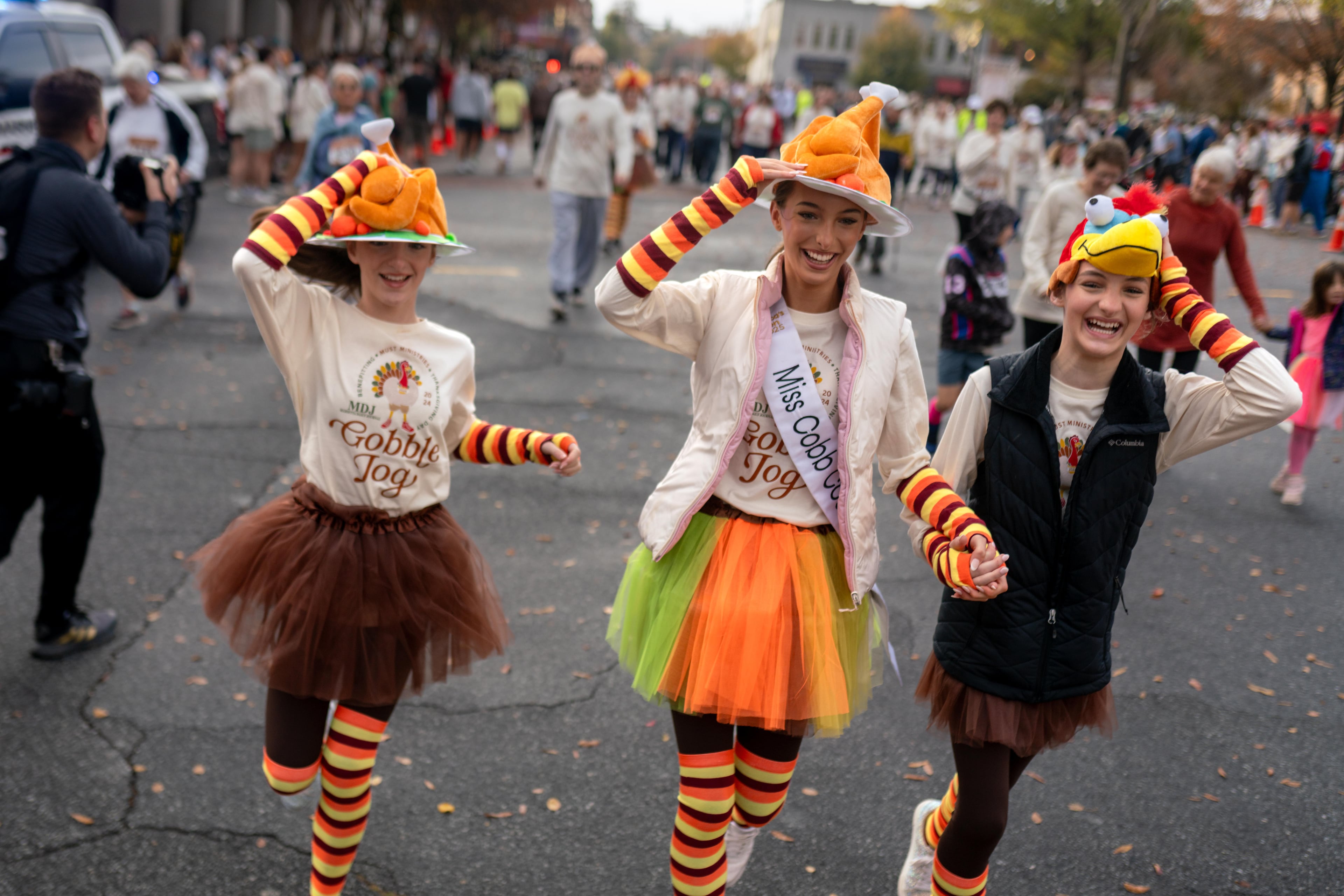 Hundreds gather to run in various races at the 2024 Gobble Jog in downtown Marietta, Georgia. Thursday, November 28, 2024 (Ben Hendren for the Atlanta Journal-Constitution)