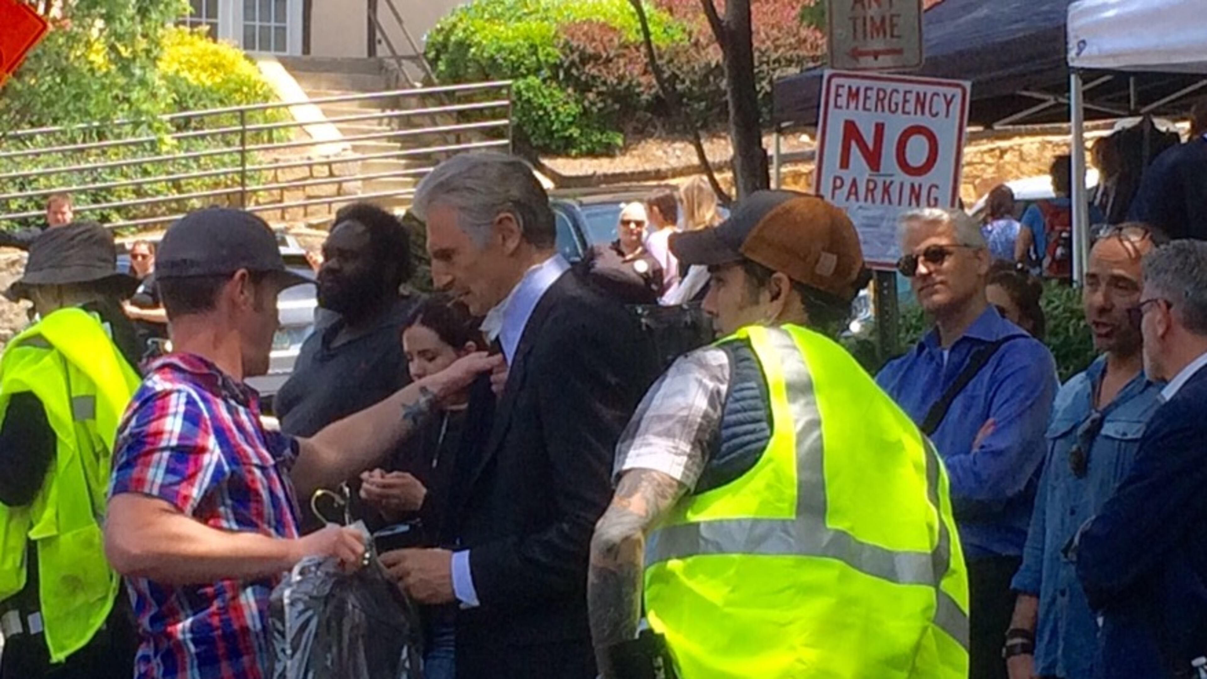 Neeson gets a final adjustment before shooting a scene of the movie "Felt."