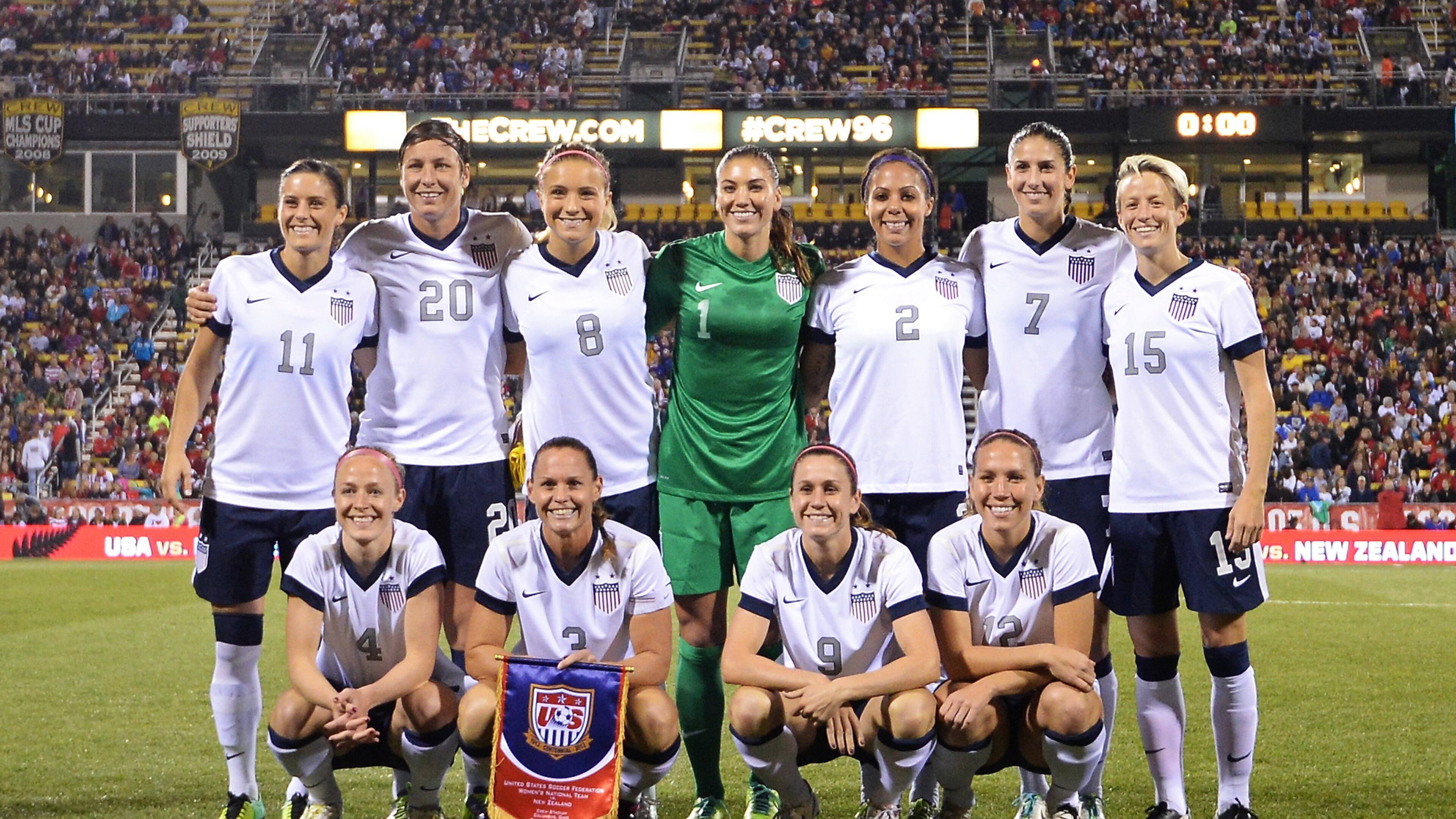 COLUMBUS, OH - OCTOBER 30: The starting eleven for the US Women's National Team pose for a photo before their game against New Zealand at Columbus Crew Stadium on October 30, 2013 in Columbus, Ohio. (Photo by Jamie Sabau/Getty Images)