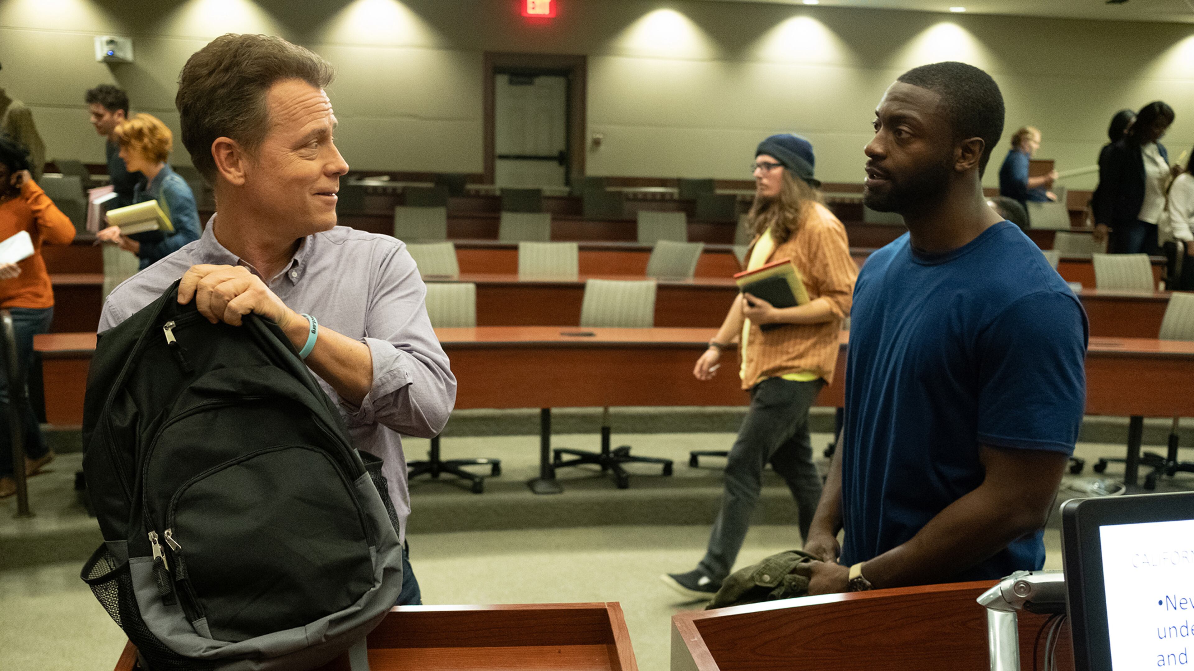 Greg Kinnear, left, and Aldis Hodge in “Brian Banks.” Katherine Bomboy, Bleecker Street