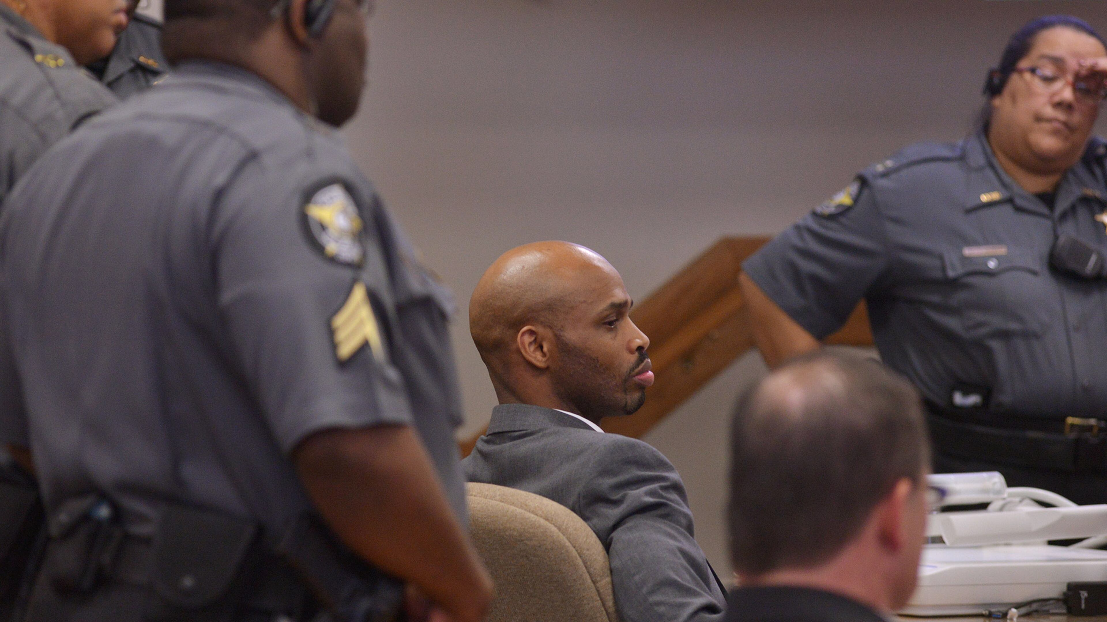 Jamie Hood listens as he is found guilty of the murder of Athens-Clarke Police Officer Buddy Christian during his trial at the Athens-Clarke County Courthouse on Monday, July 20, 2015. (Richard Hamm/Staff) OnlineAthens / Athens Banner-Herald