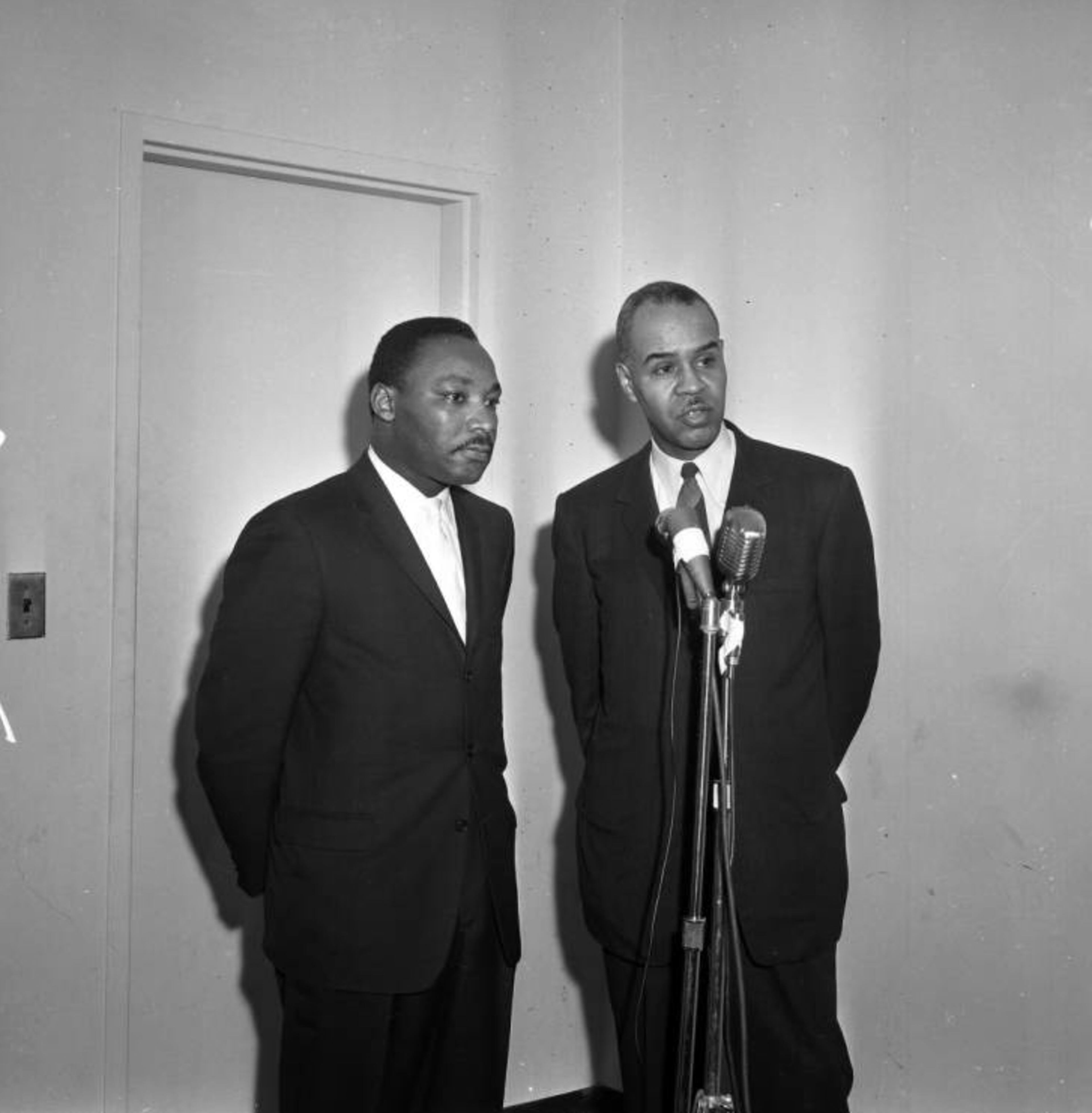 Civil rights leaders Martin Luther King Jr. (left) and Roy Wilkins, promoting voter registration in Atlanta in 1959.