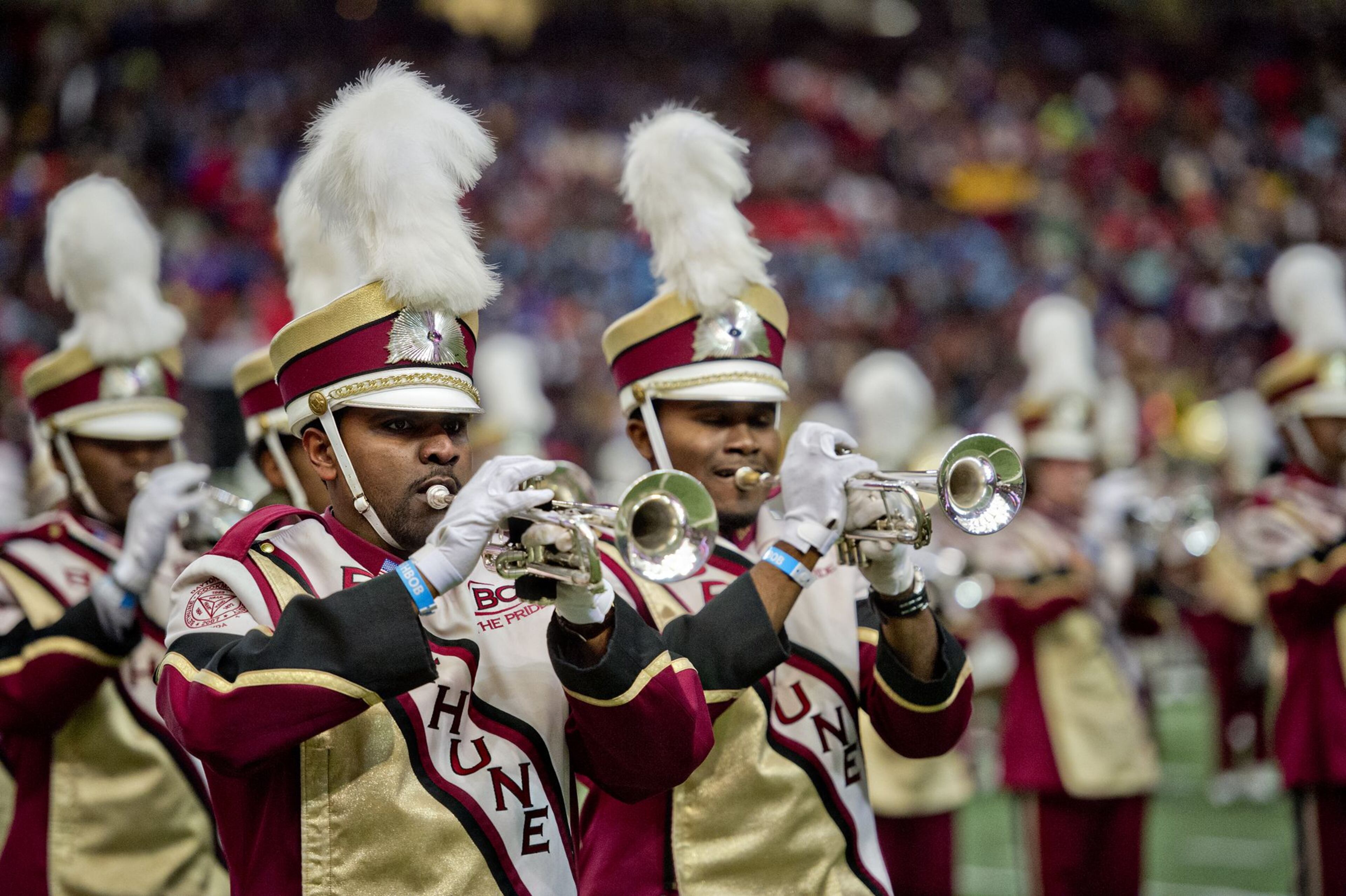 Bethune Cookman returns to the Battle of the Bands lineup. Here, Bethune Cookman University's Markel Blackshire (left) and Mashad Frazier perform during the Honda Battle of the Bands at the Georgia Dome in Atlanta on Saturday, January 24, 2015. READ MORE: Which historic black colleges make the 2016 Honda Battle of the Bands?